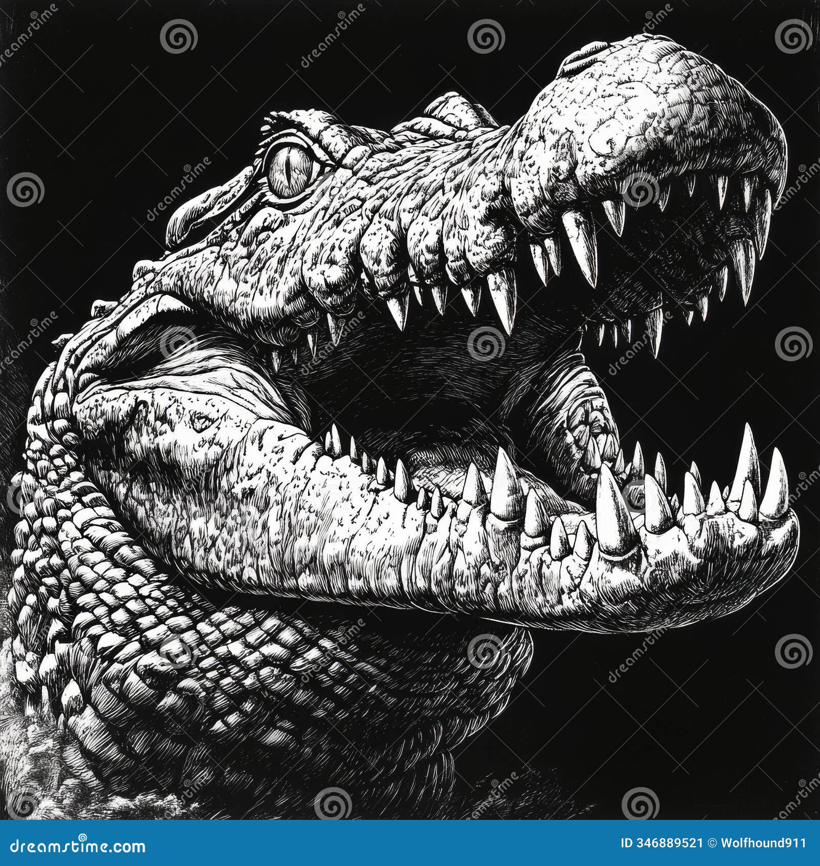 fierce crocodile head growling, sharp teeth exposed in a deadly snarl, izing primal