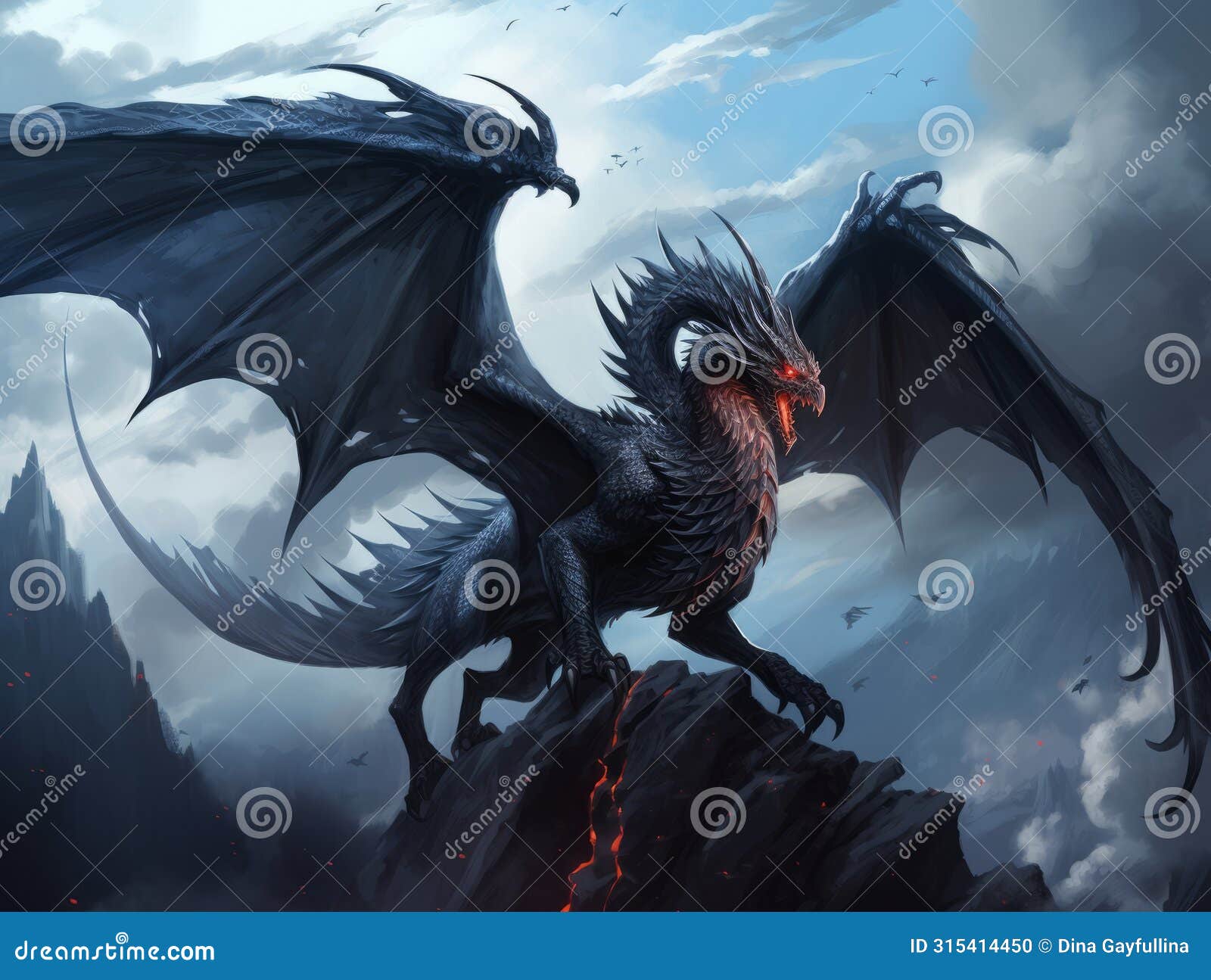 fierce fantasy black winged dragon 