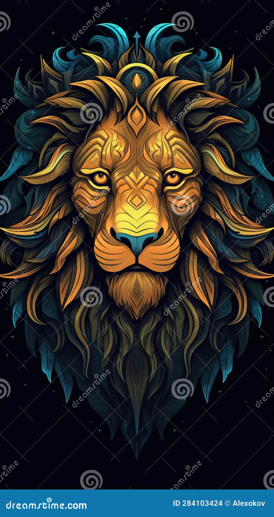 fierce lion roaring in grungeon style on dark background. generative ai