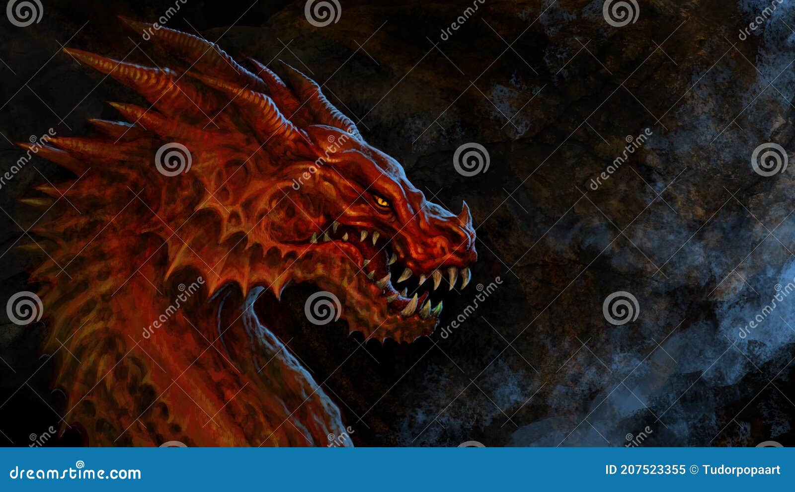 fierce red dragon head - digital 
