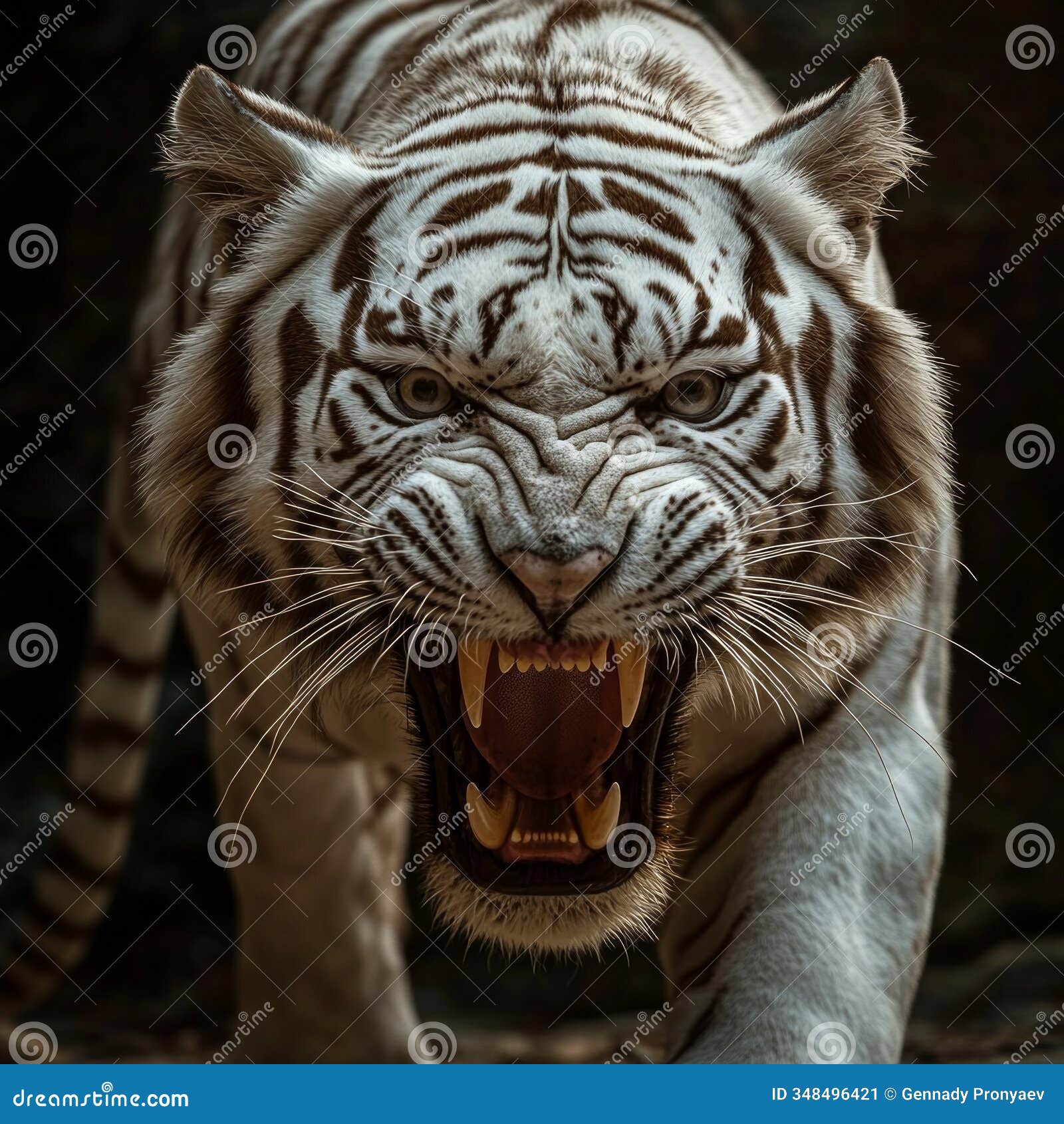 fierce white tiger roaring in jungle setting