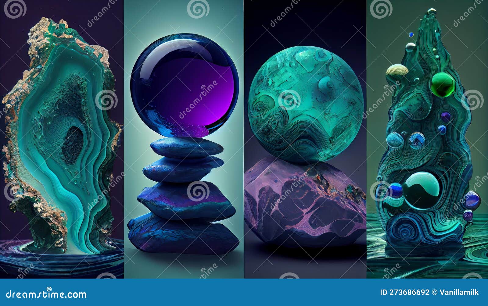 Molten Malachite Amethyst and Lapis Lazuli in a Dynamic and