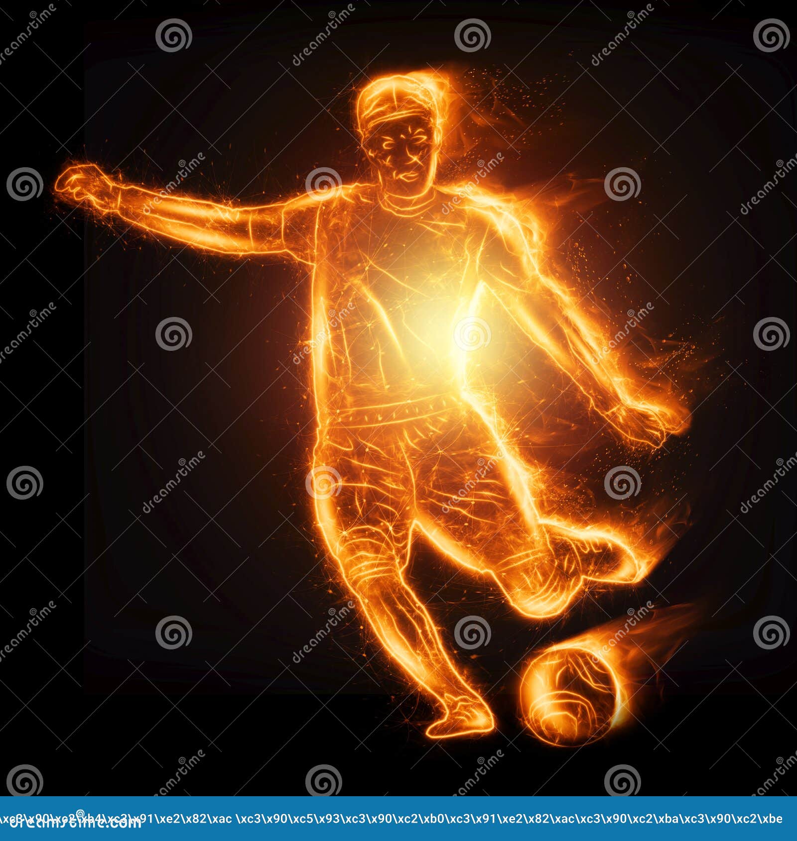 Fiery Soccer Player Isolated on Dark Background. the Concept of