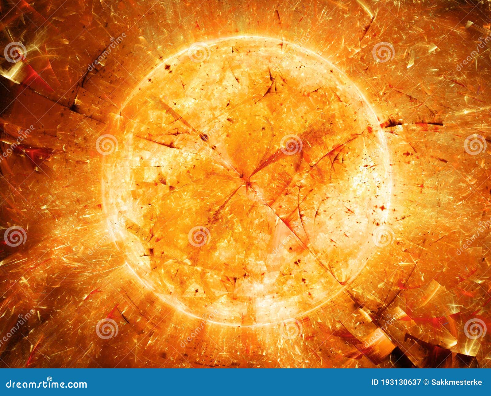 fiery star with bursted particles