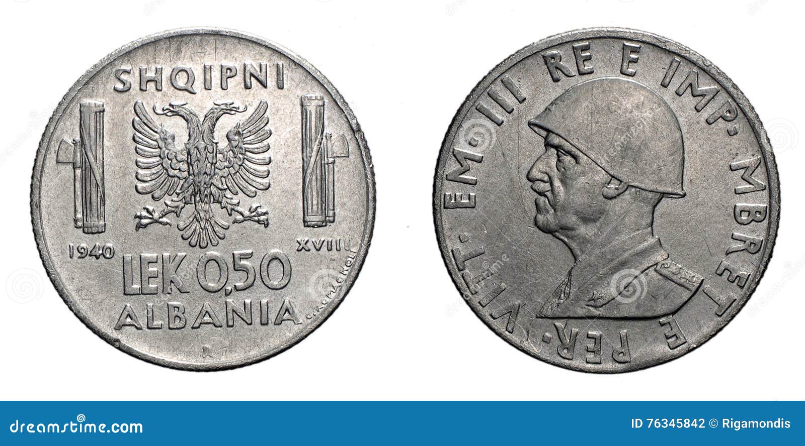 Fifty 50 Cents Lek Albania Colony Acmonital Coin 1940 Vittorio Emanuele Iii Kingdom Of Italy World War Ii Stock Photo Image Of Coniage Eagle Fifty 50 Cents Lek Albania Colony Acmonital Coin 1940 Vittorio Emanuele Iii Kingdom Of Italy World War Ii Stock Photo Image Of Coniage Eagle