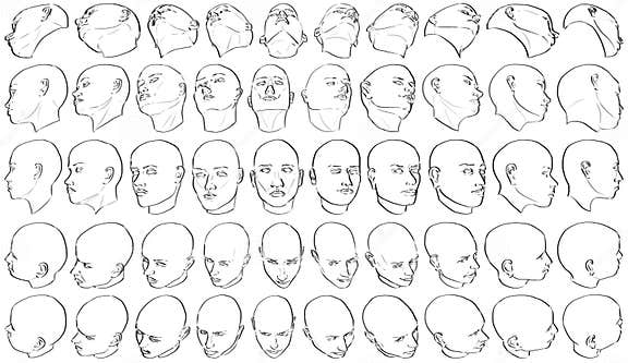 50 Female Faces (Foreshortening) - 3D To 2D Stock Illustration ...