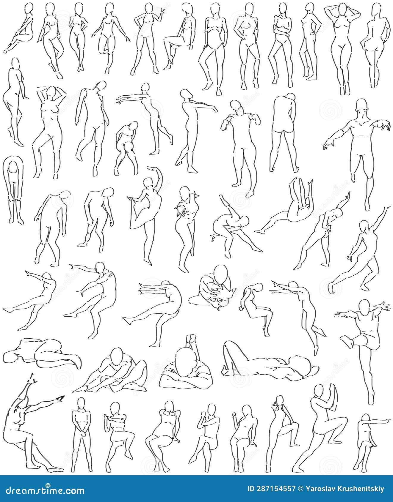 50 Female Poses (Expressive - 6) Digital Art Stock Illustration ...