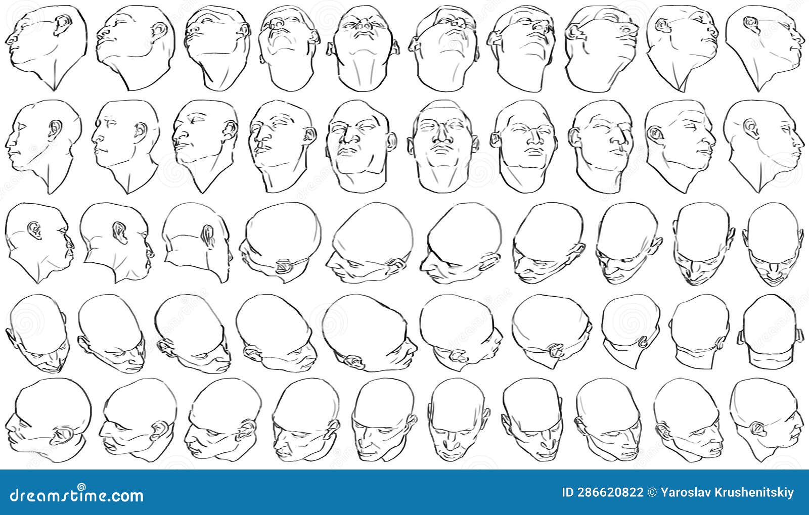 Fifty Heads (Foreshortening) - Digital Art Stock Illustration ...