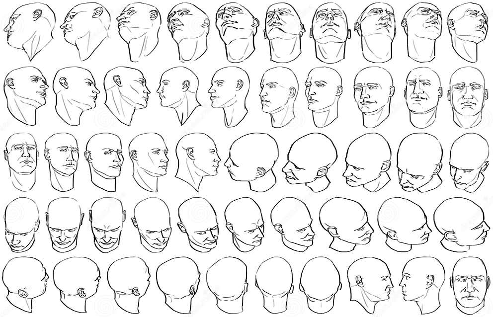 Fifty Heads - Foreshortening (Digital Art) Stock Illustration ...
