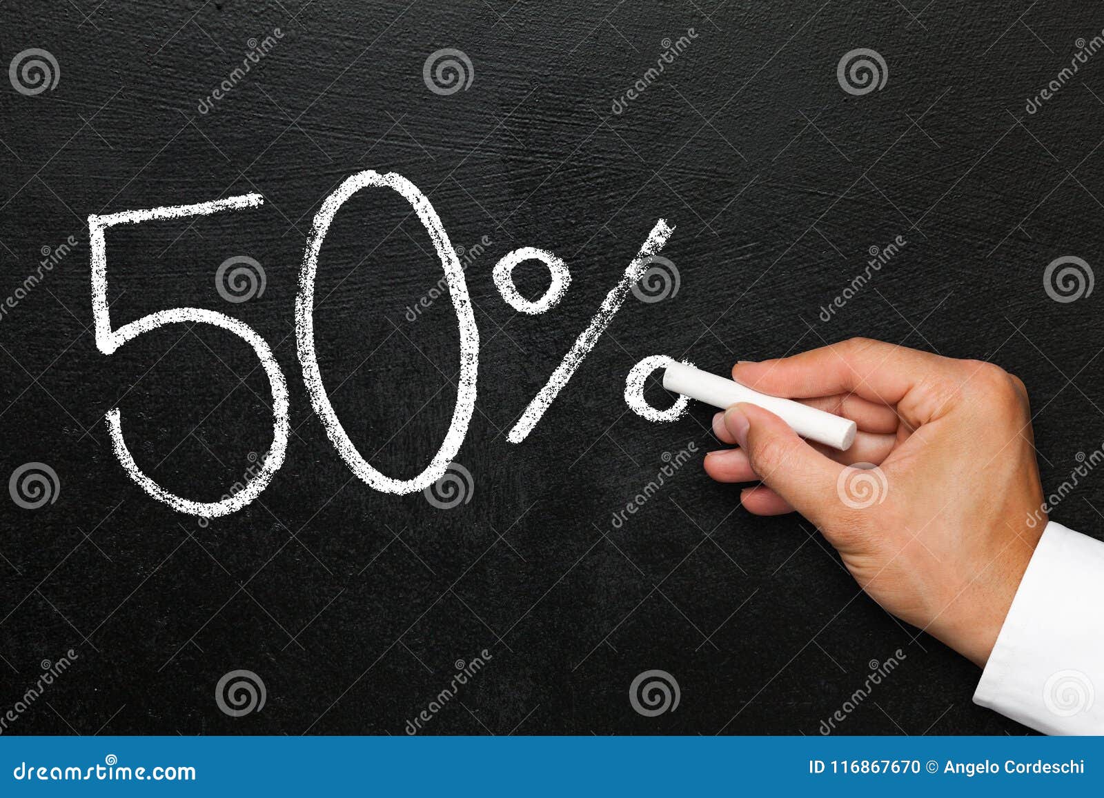 fifty percent discount or increase on chalk blackboard