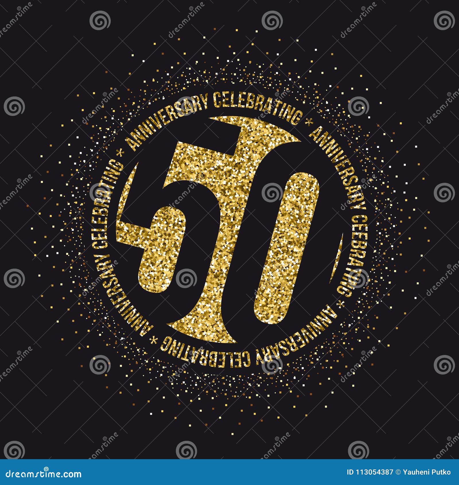 fifty years anniversary celebration golden logotype. 50th anniversary gold logo.