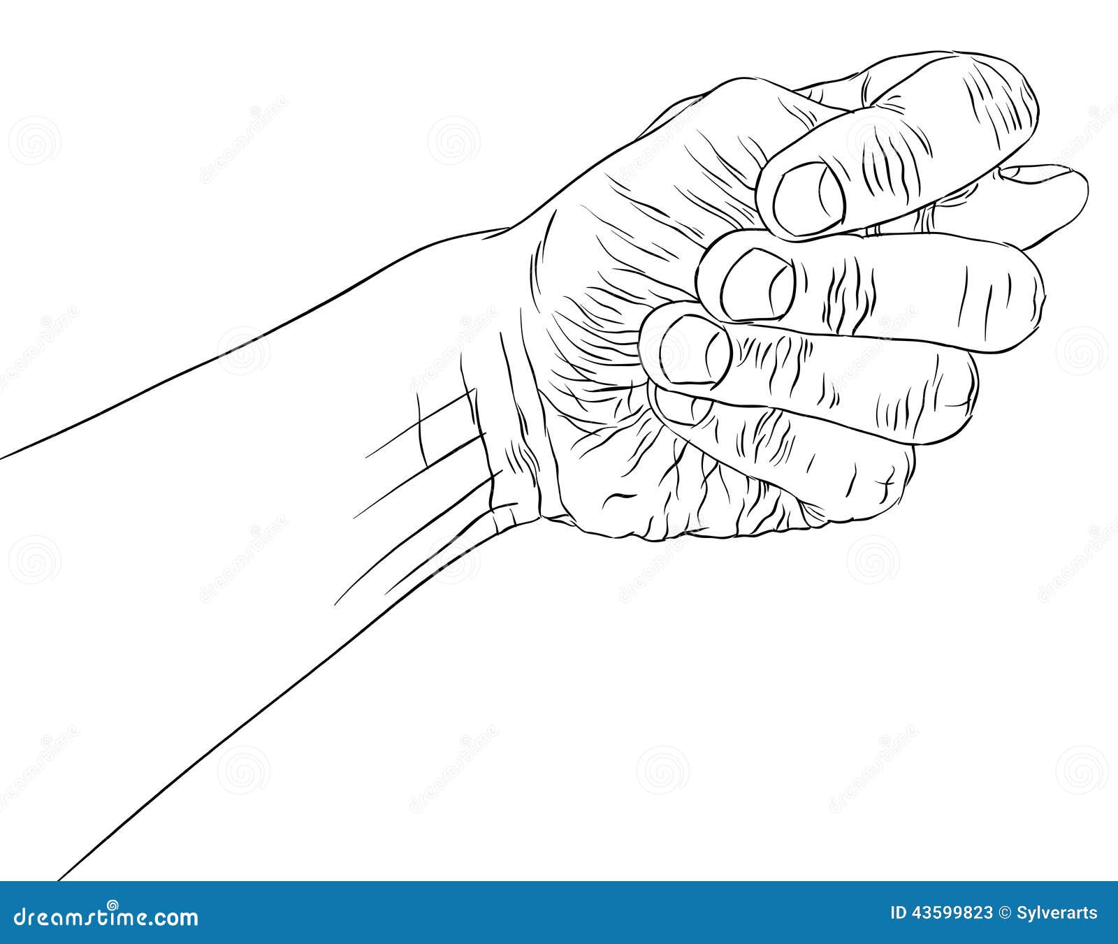 fig fico hand sign, detailed black and white lines  , hand drawn.