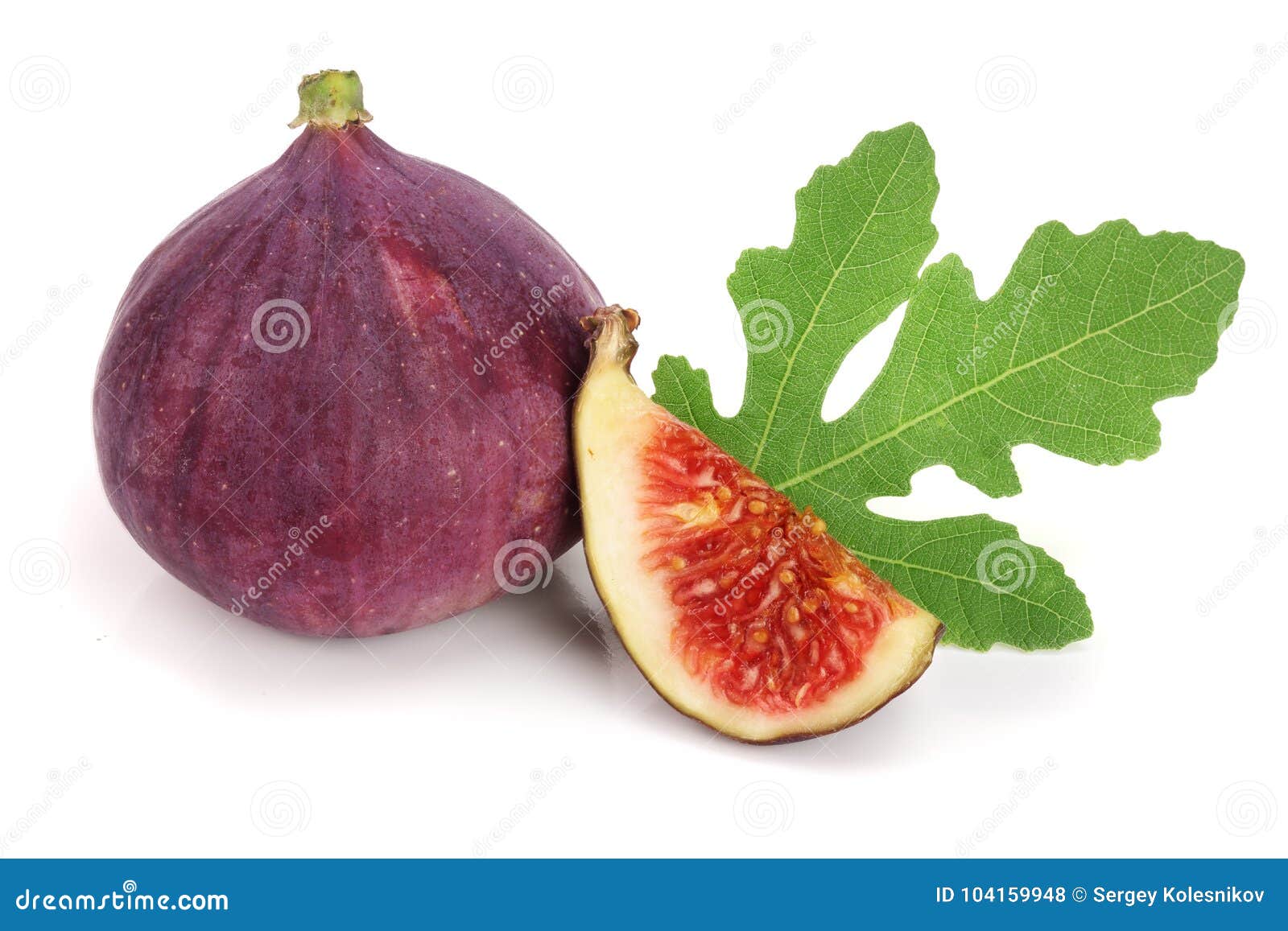 Fig Fruits with Leaves Isolated on White Background Stock Photo Image