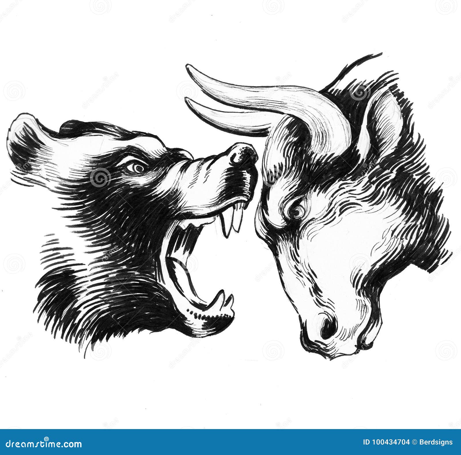 Fight between Bear and Bull Stock Illustration Illustration of bear