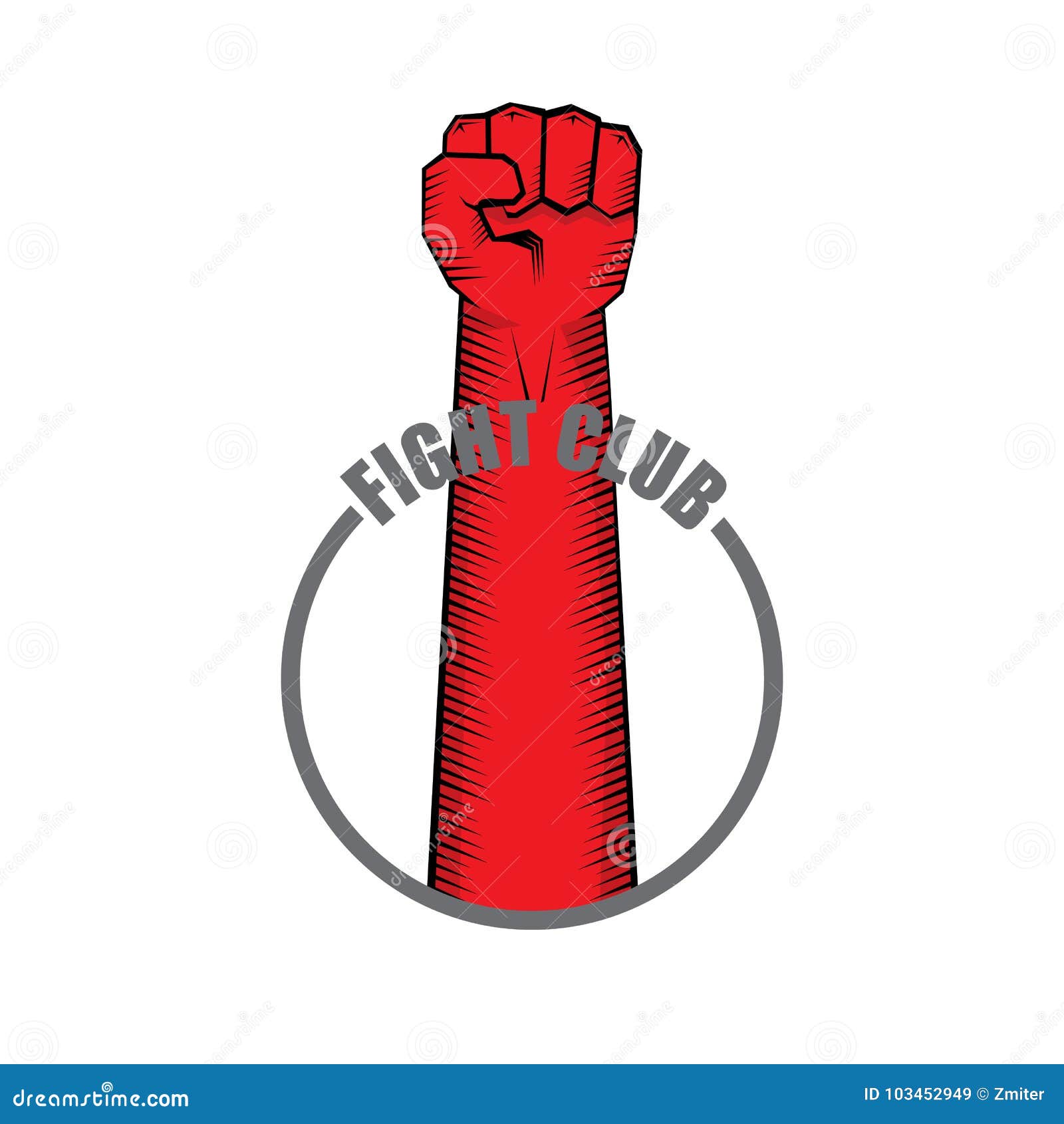 Fight club vector logo with red man fist isolated on white background. MMA Mixed martial arts design template. Print, icon.