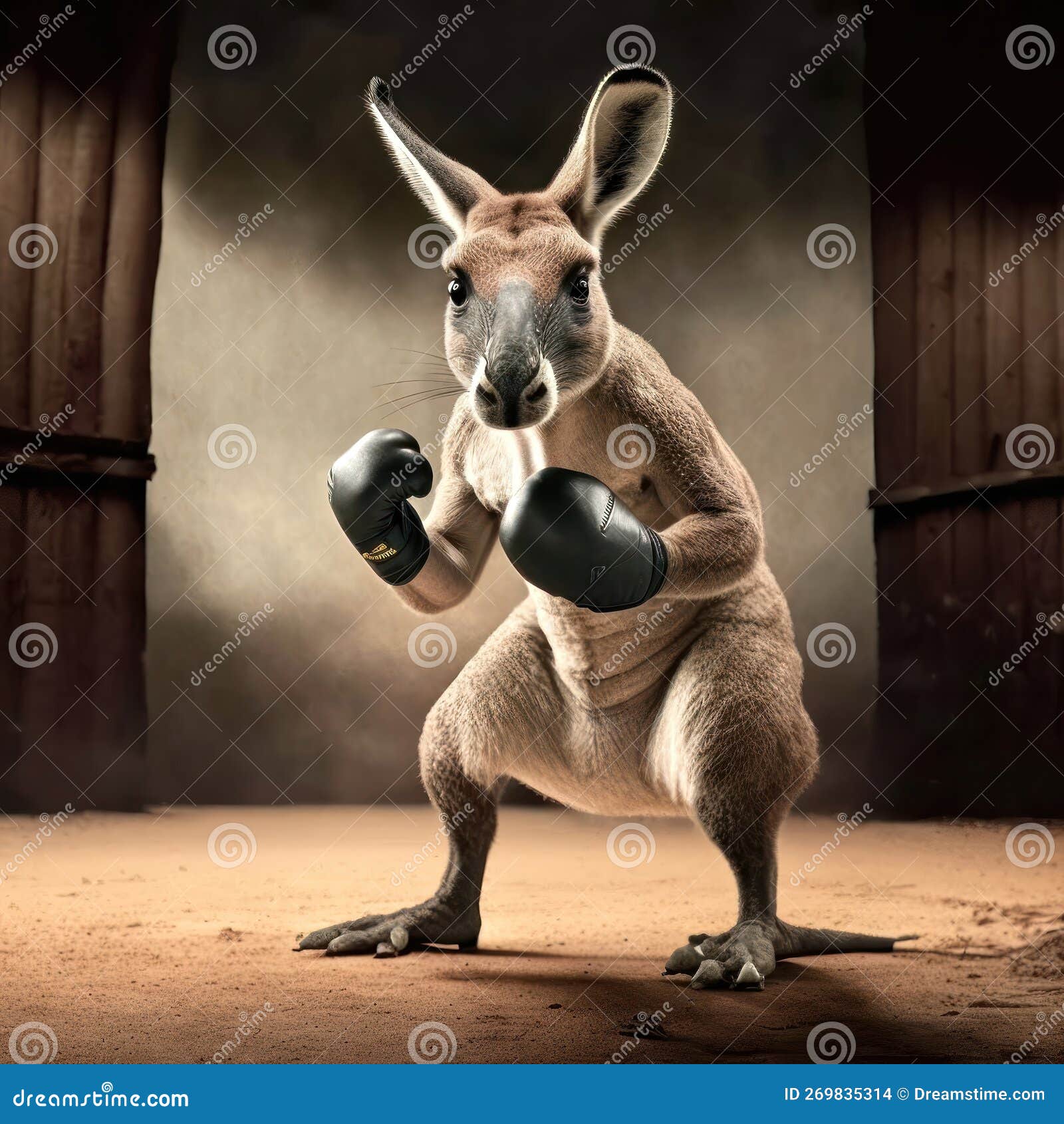 The Fight for the Outback. Kangaroo Boxing. Generative Ai Stock