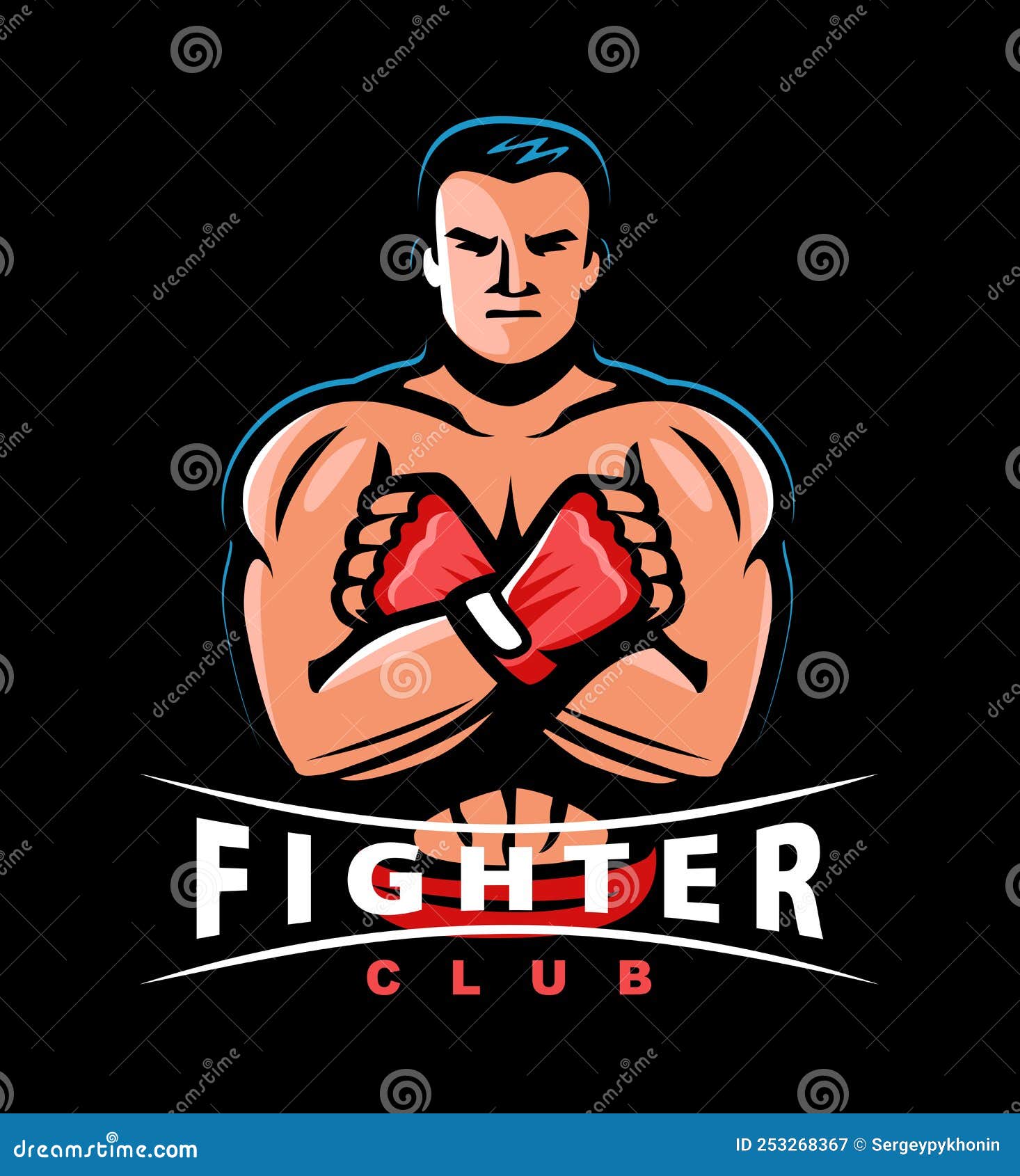 Fighter with Boxing Gloves Sports Emblem. Muscular Boxer, Wrestler ...