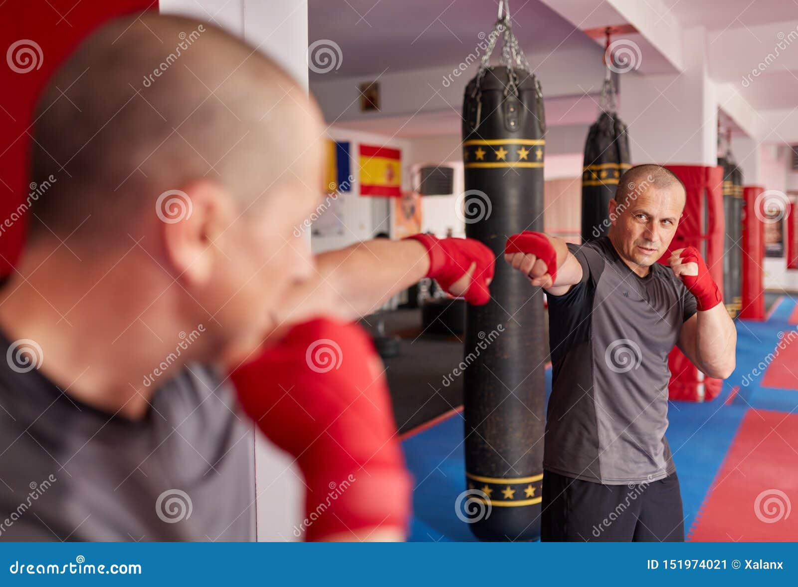 Shadow Boxing in the Mirror Stock Image Image of shorts, adult 151974021