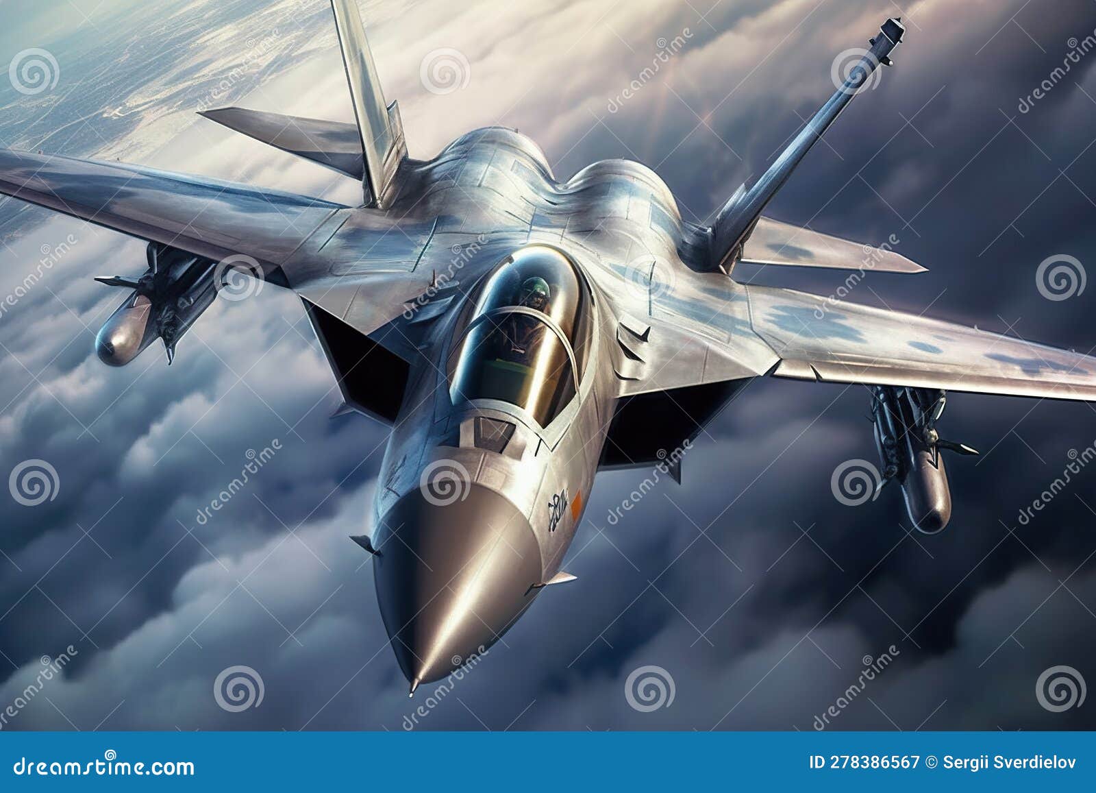 The Fighter Jet Slices through the Air, Its Engine Roaring with Power