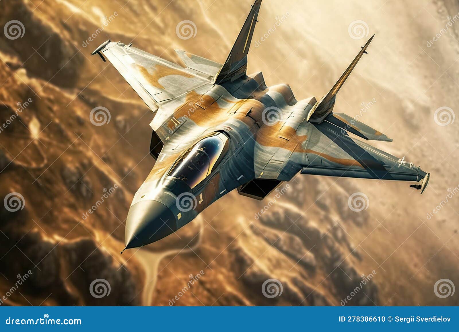 The Fighter Jet Slices through the Air, Its Engine Roaring with Power