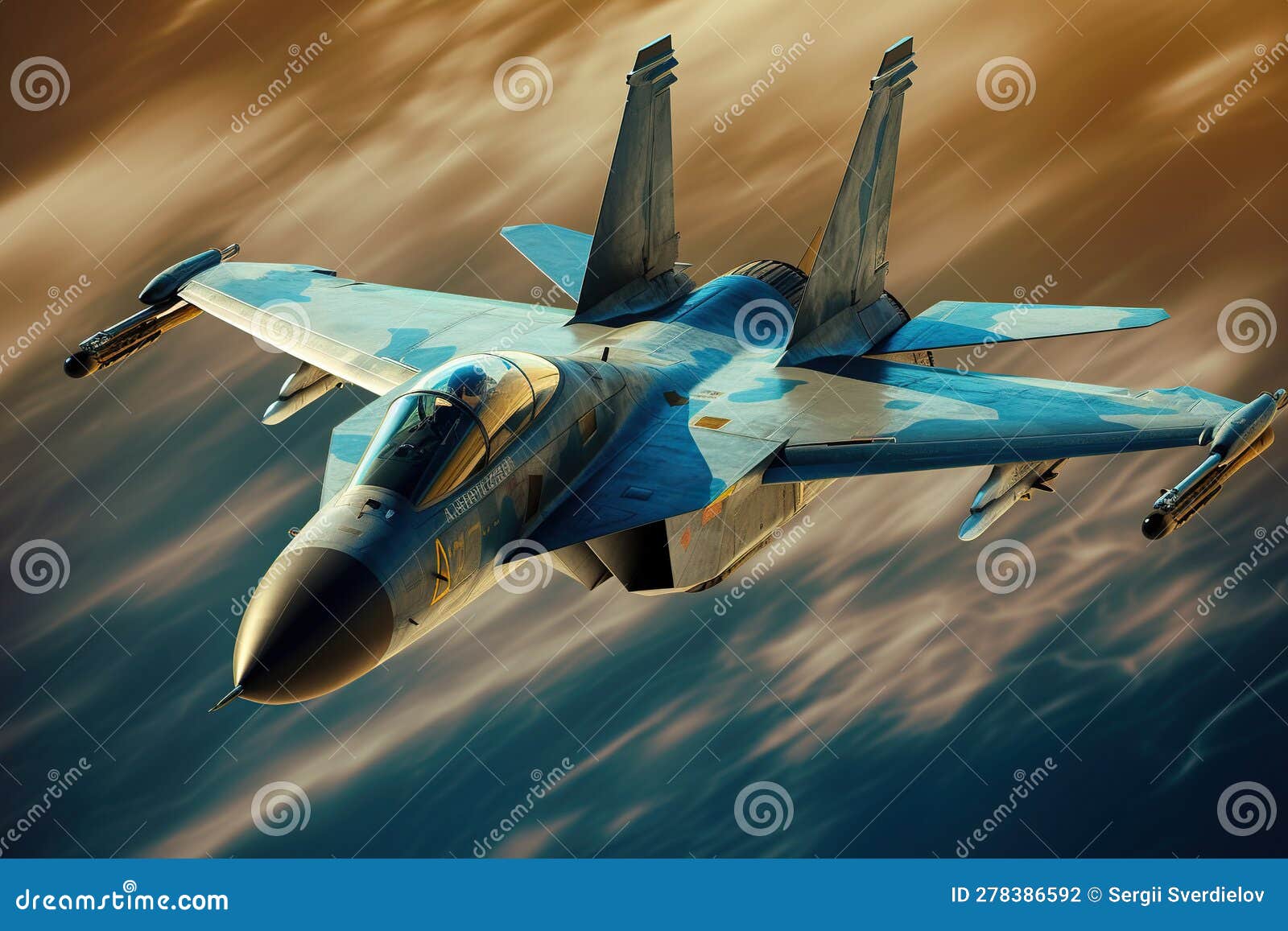 The Fighter Jet Slices through the Air, Its Engine Roaring with Power