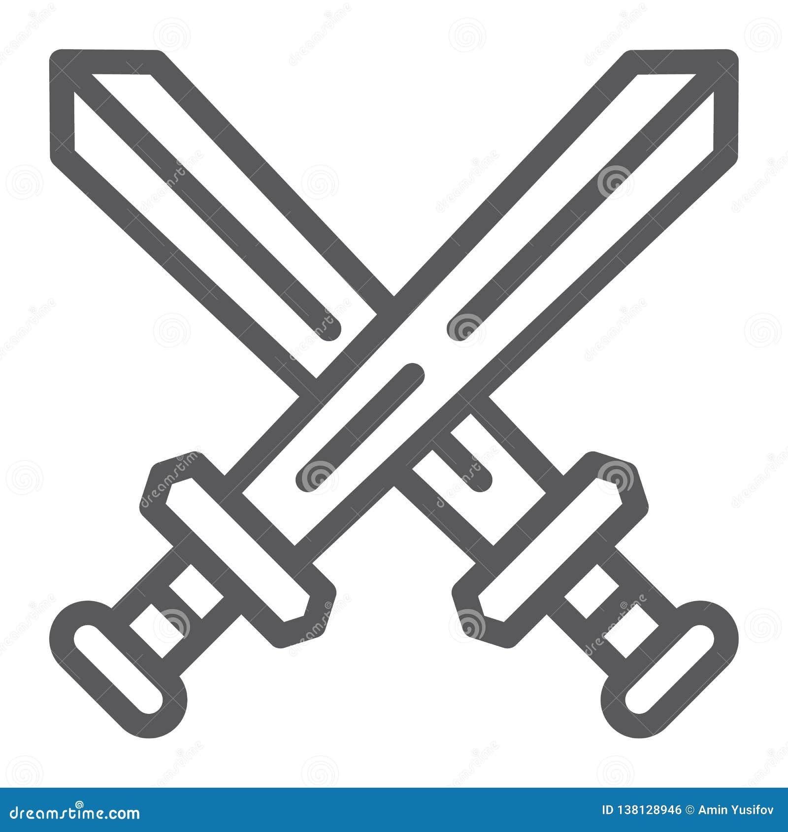 Two crossed swords colored outline icon Royalty Free Vector