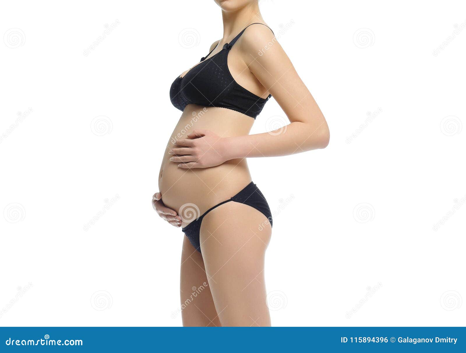 Figura De Una Mujer Embarazada La Ropa Interior Negra Para Embarazada, Las Bragas Y El Sujetador En Un Blanco Foto archivo - Imagen de fondo, humano: 115894396