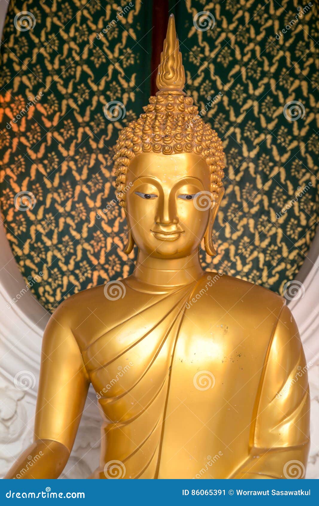 Statua Buddha Seduto In Oro - 30cm, Decorazione Per Casa Con Motivi Bianchi - Foto 5