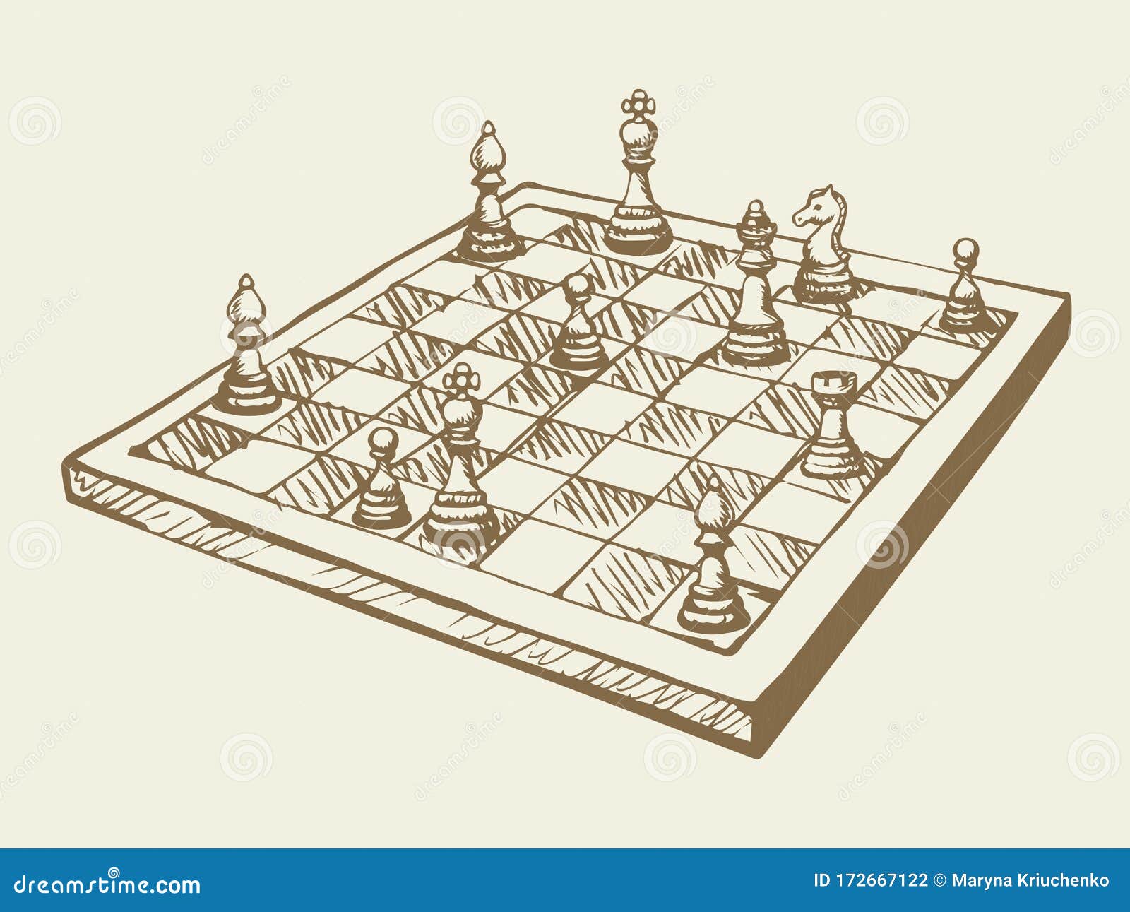 figuras de desenho de linha contínua única de xadrez de madeira no