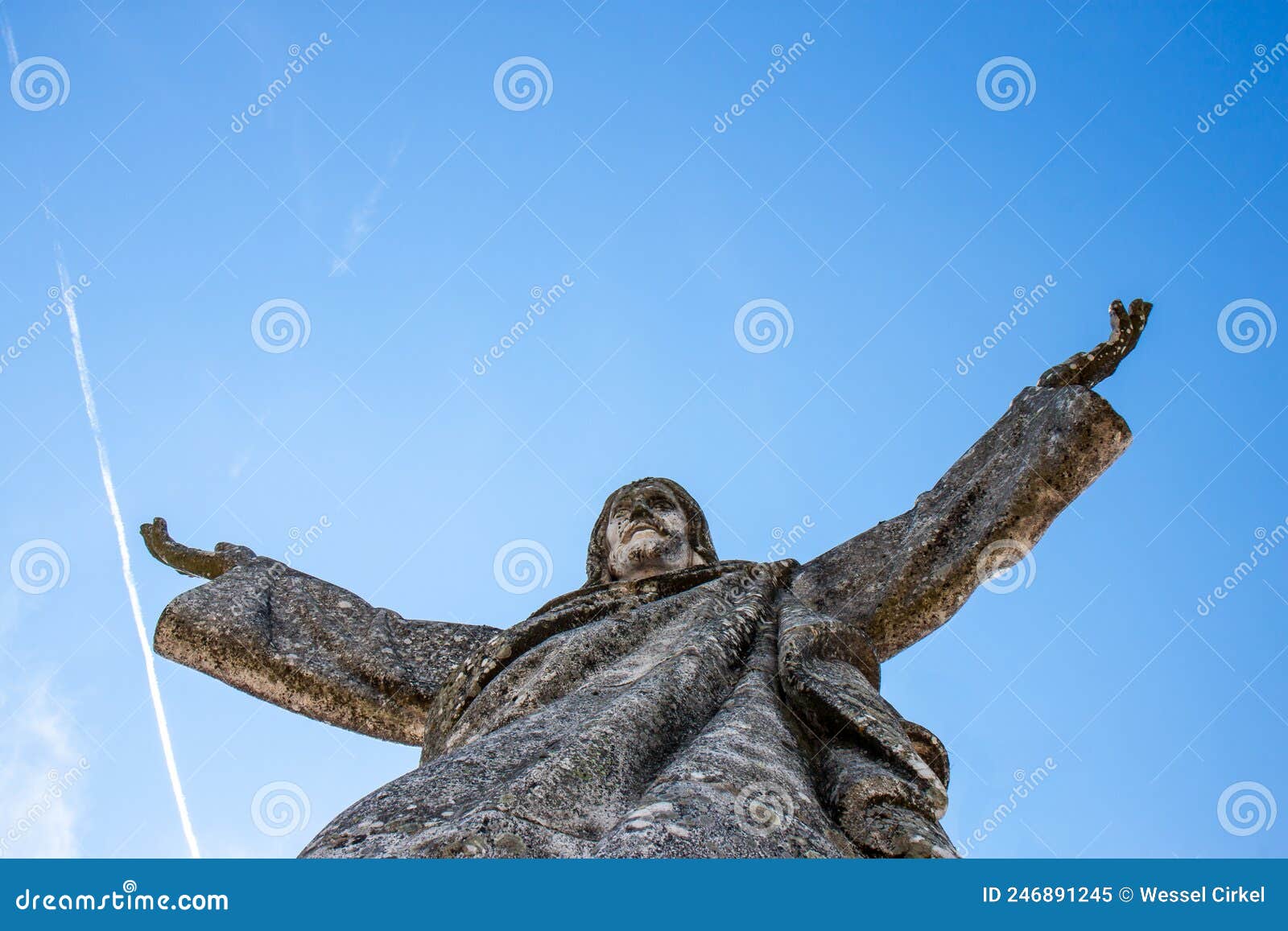 christ the king looking over castelo de rodrigo, portugal