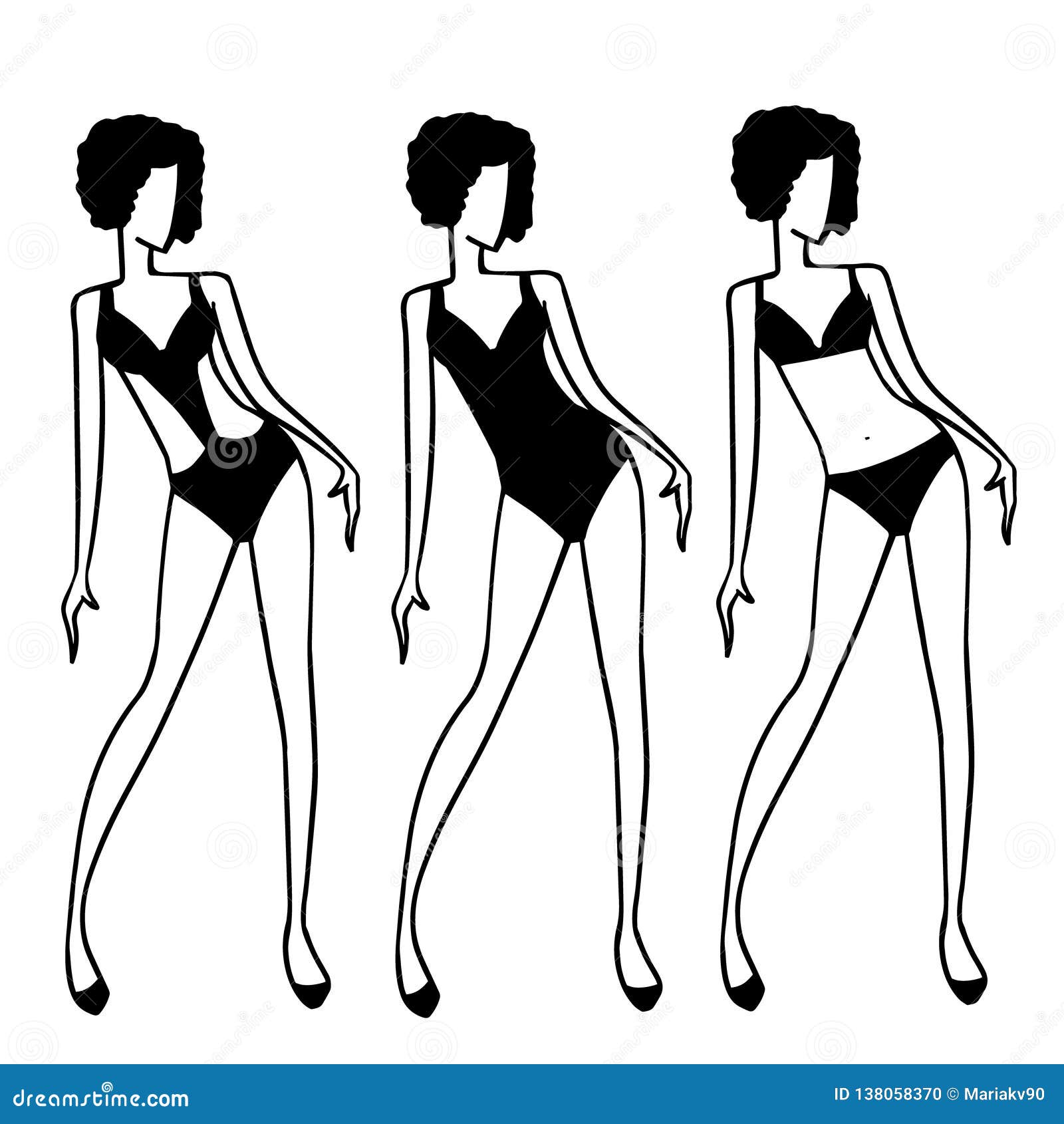 Figure Delle Donne In Costume Da Bagno Differente Di Progettazioni Disegni In Bianco E Nero Semplici Di Modo Della Donna Illustrazione Vettoriale Illustrazione Di Capelli Illustrazione