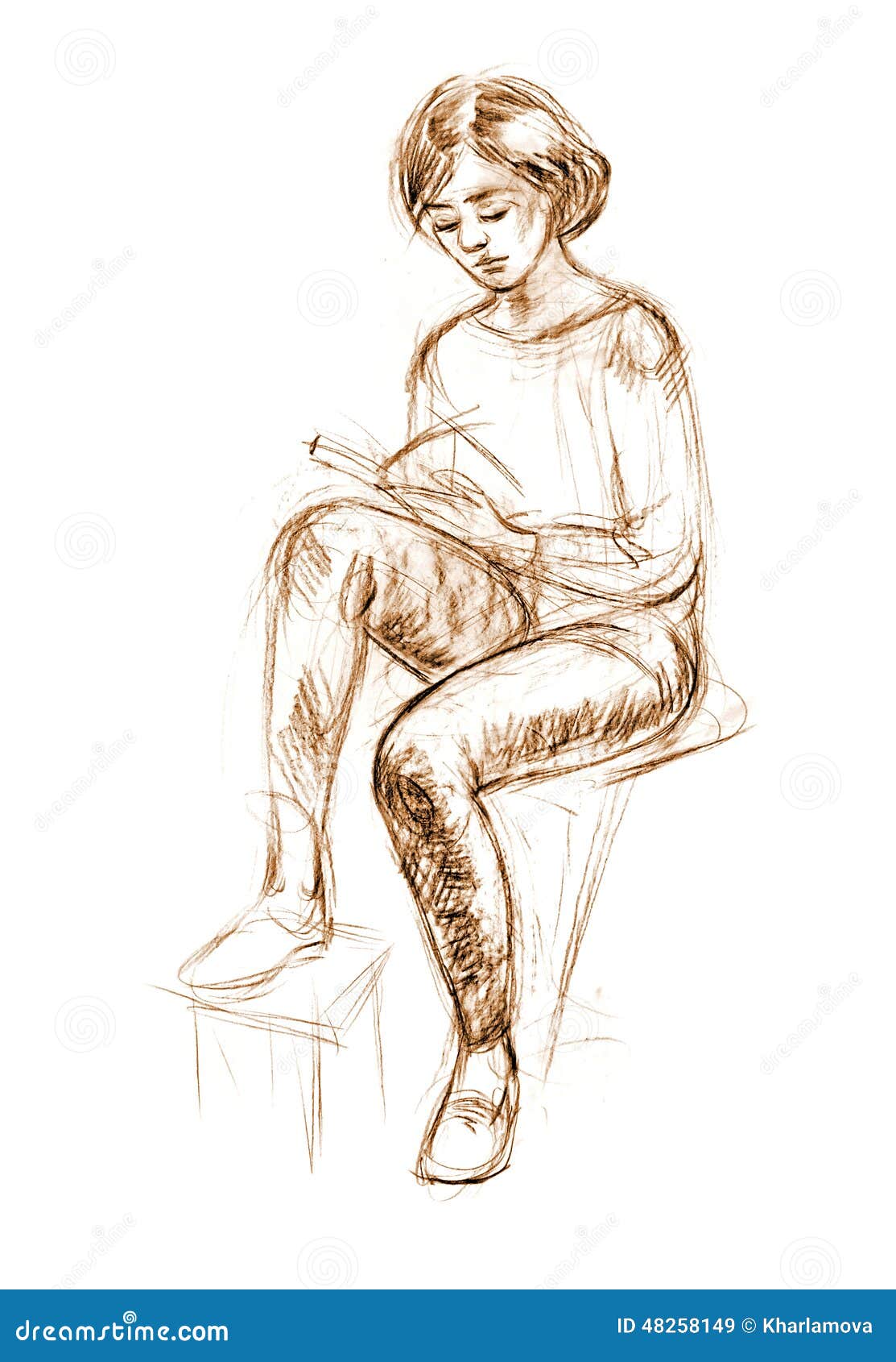 Figure drawing in pencil stock illustration. Illustration of female -  48258149