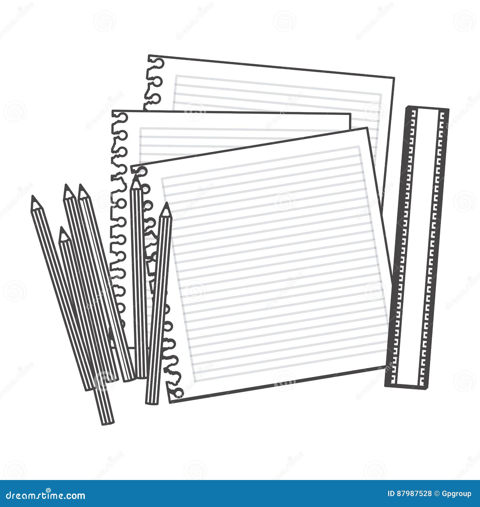 Figure Pencils Color, Notebook and Rule Icon Stock Illustration