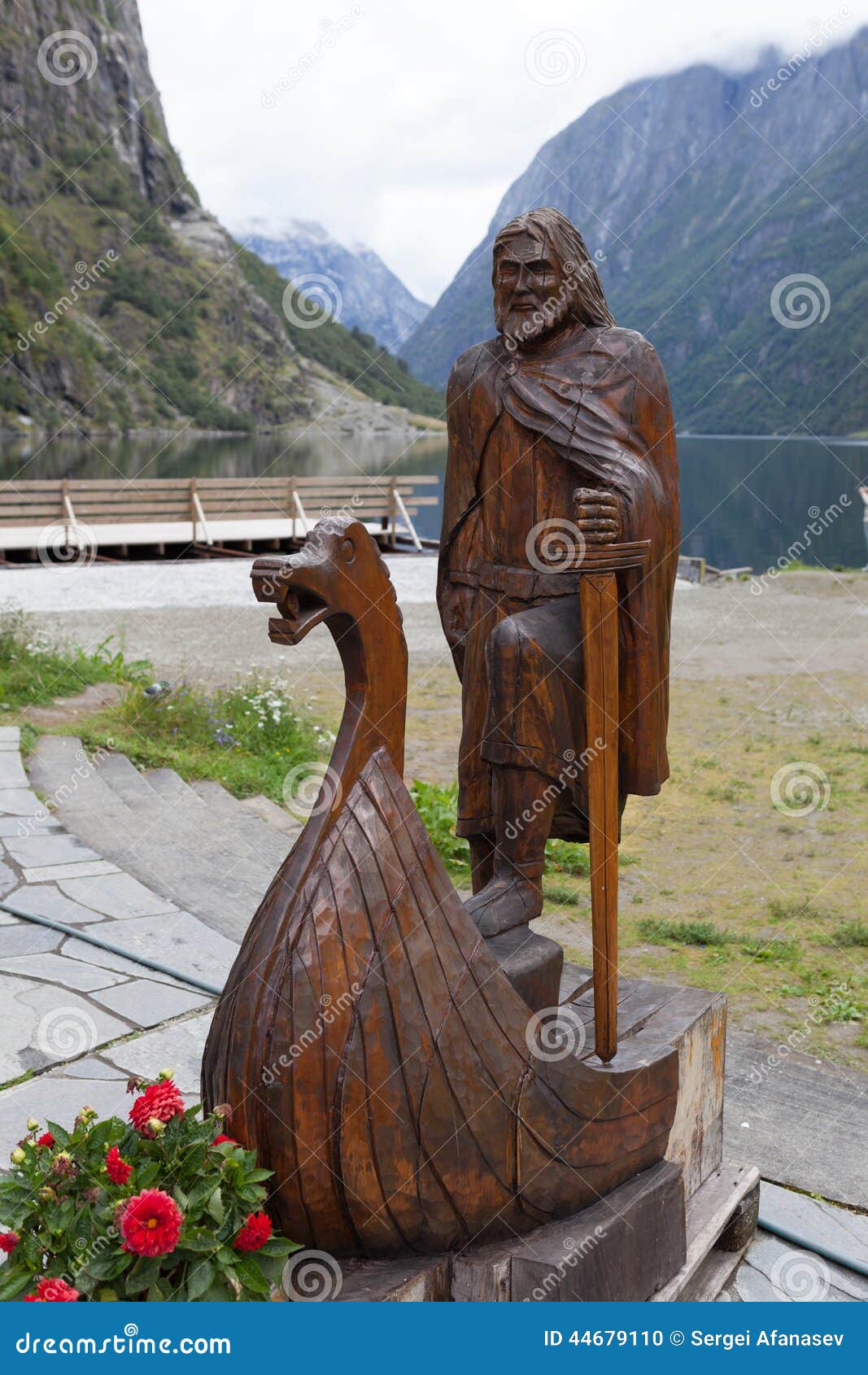 The Figure Of A Viking Boat Carved From Wood. Gudvangen 