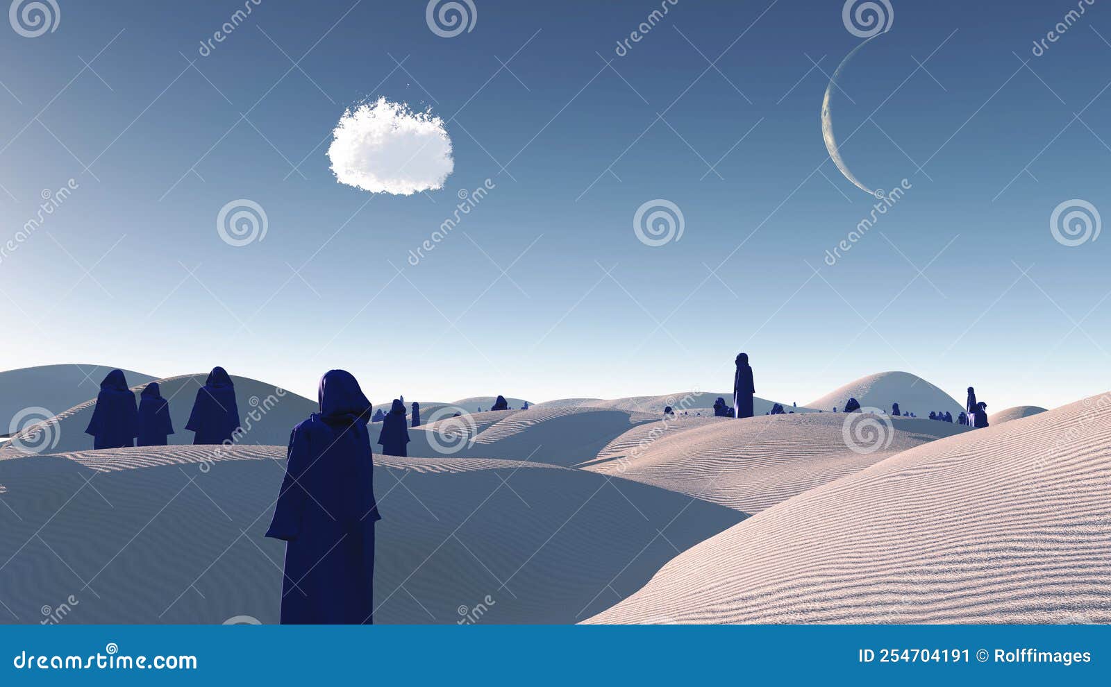 Figures in Blue Robes in the Desert Stock Illustration Illustration