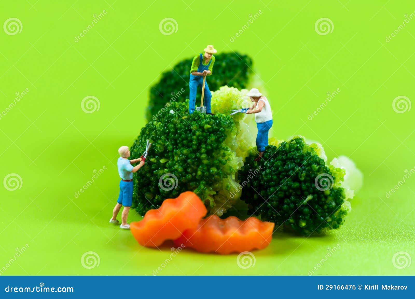 figurine farmers harvesting broccoli