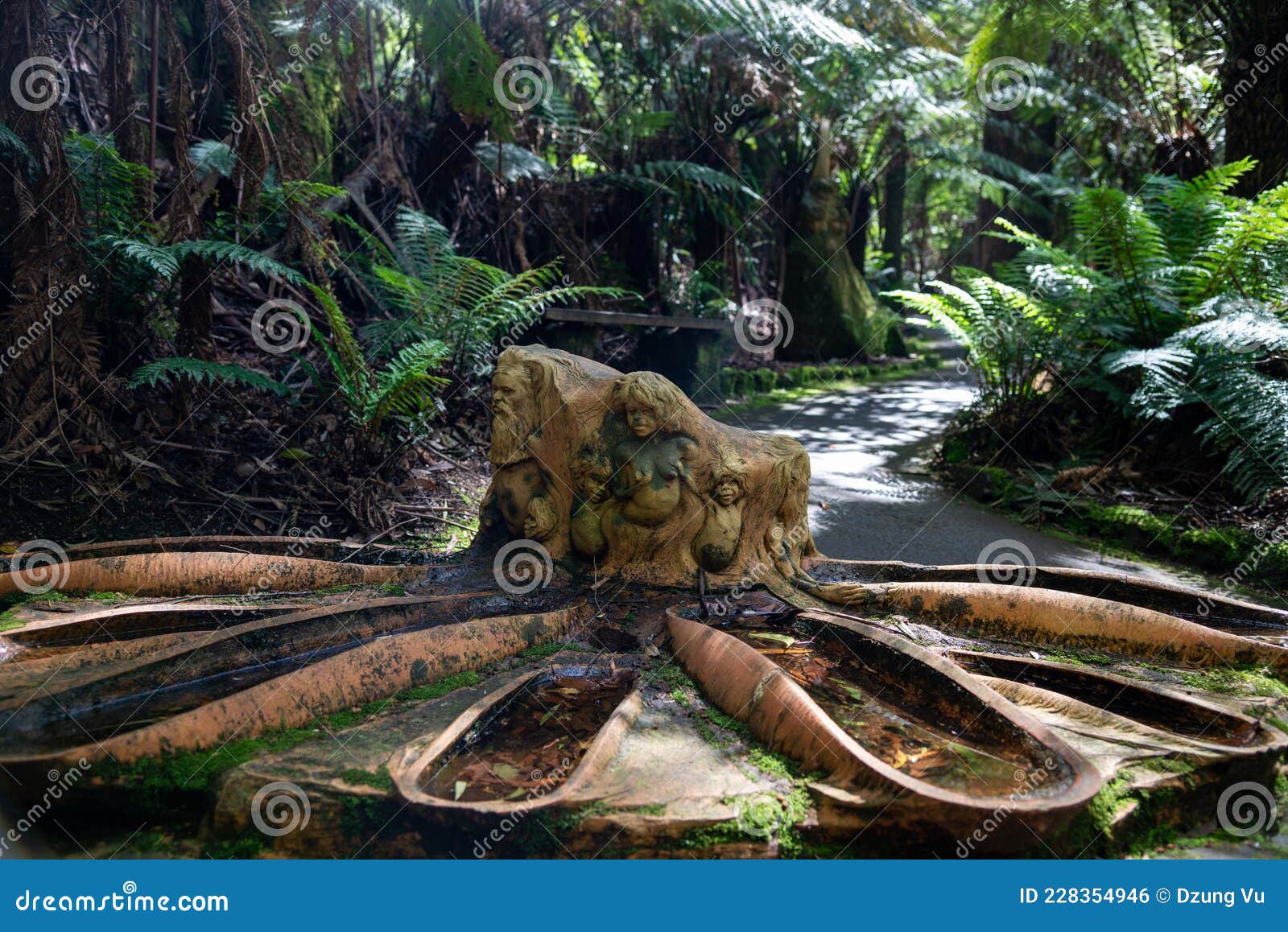 figurine in forest of dandenong mountain ranges of melbourne australia william ricketts