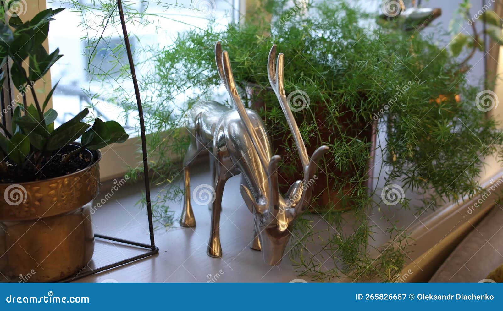 A Figurine with House Plants on the Window Sill in the Room Stock Video