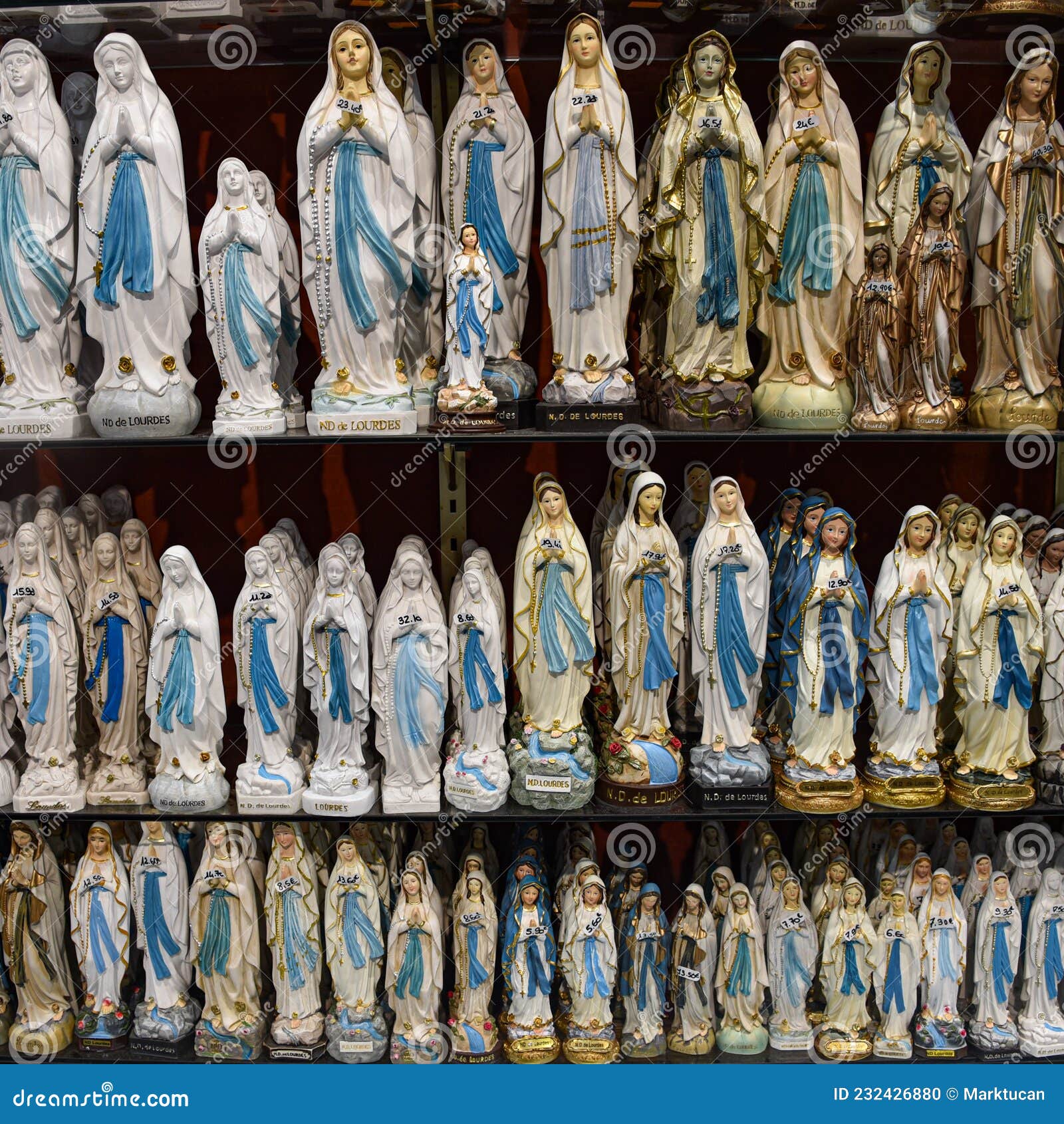 Figurine Statues of the Virgin Mary on Sale at a Tourist Souvenir Shop ...