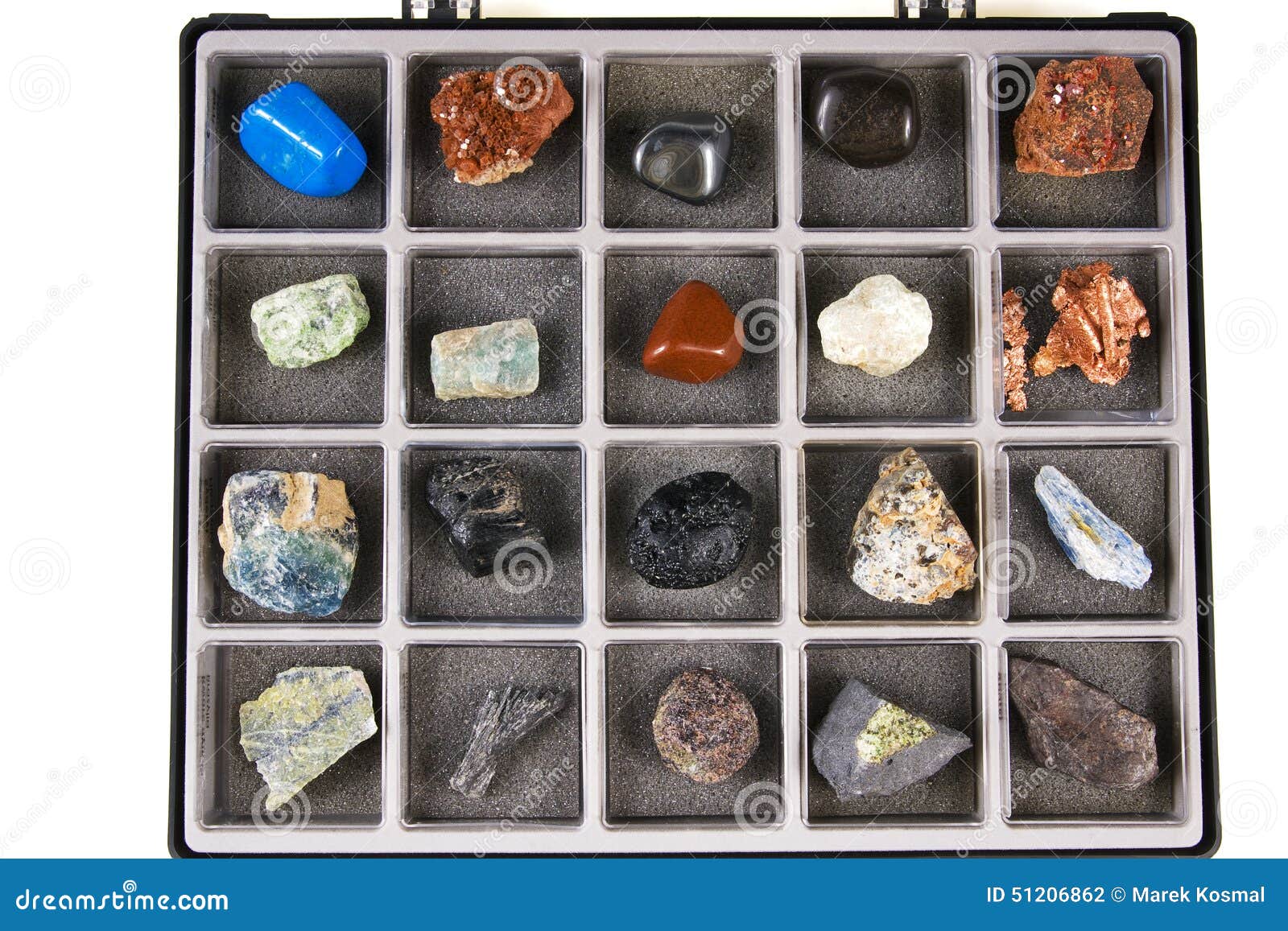 Fije Una Colección De Las Rocas, Minerales En La Caja Foto de archivo -  Imagen de aislado, gema: 51206862