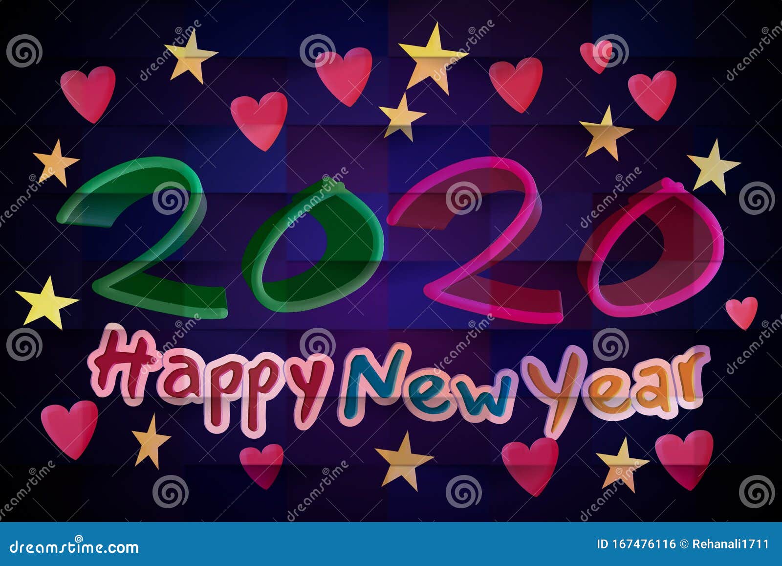 Fijne Nieuwe Jaarwisseling 2020 Banner Happy New Year 2020 Design Met Liefdessymbool En Sterren Stock Illustratie - Illustration Of Tijdschema, Kerstmis: 167476116