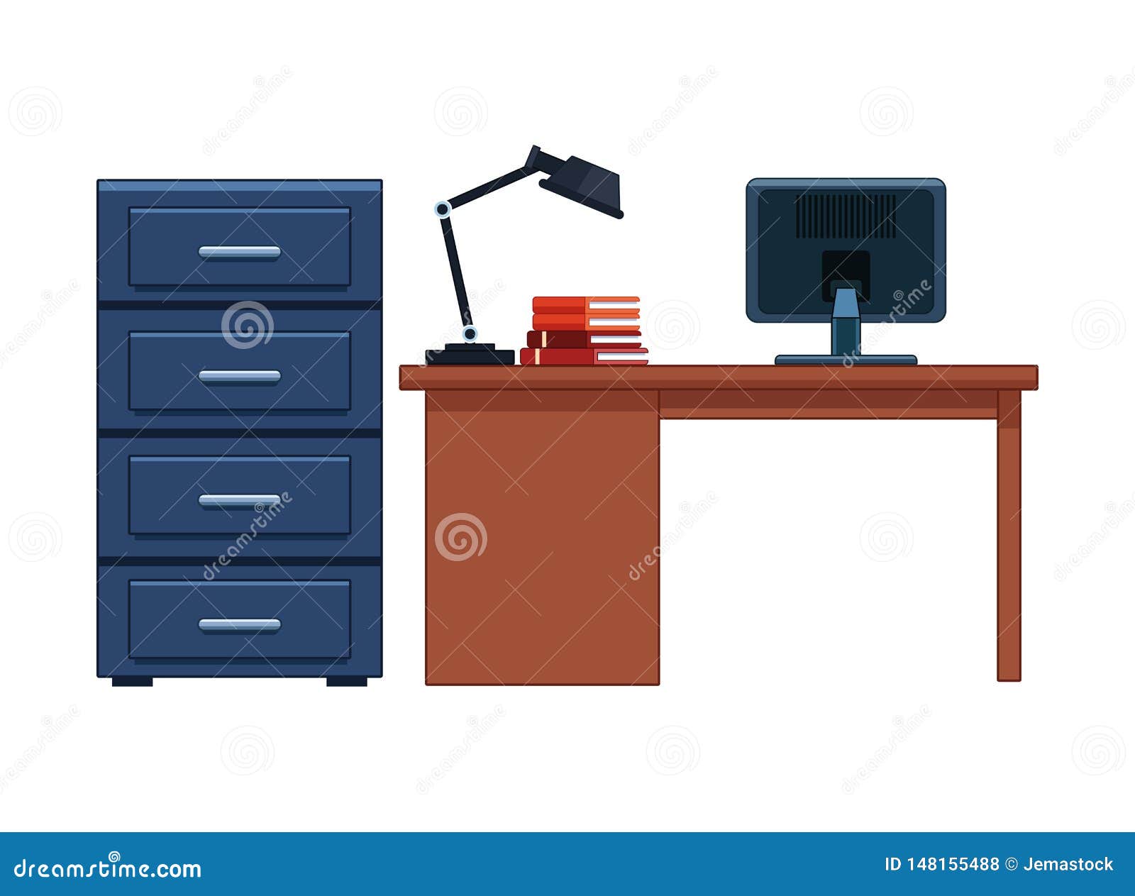 File cabinet and desk stock vector. Illustration of lamp - 148155488