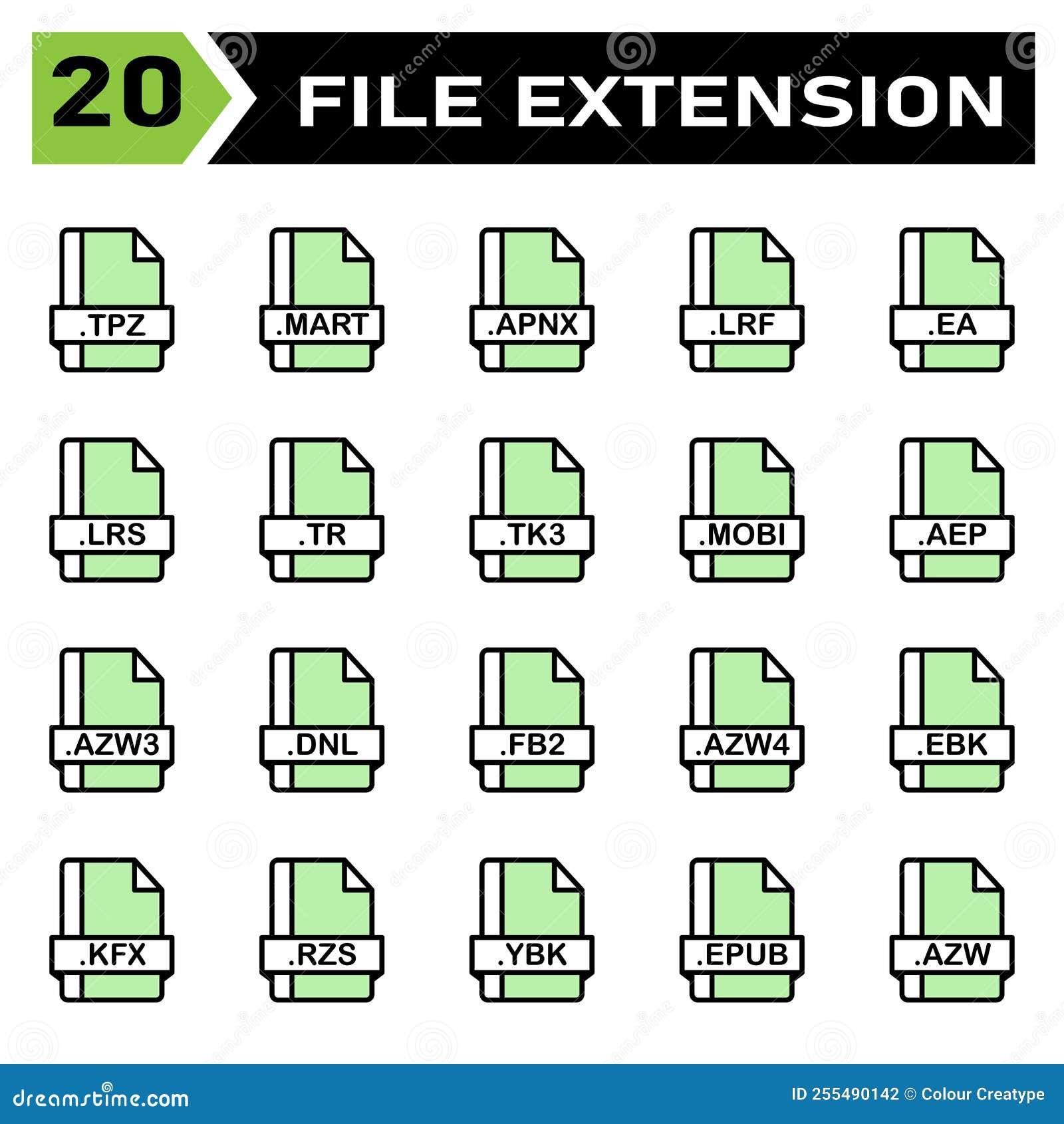 file extension icon set include tpz, mart, apnx, lrf, ea, lrs, tr, tk3, mobi, aep, azw3, dnl, fb2, azw4, ebk, kfx, rzs, ybk, epub