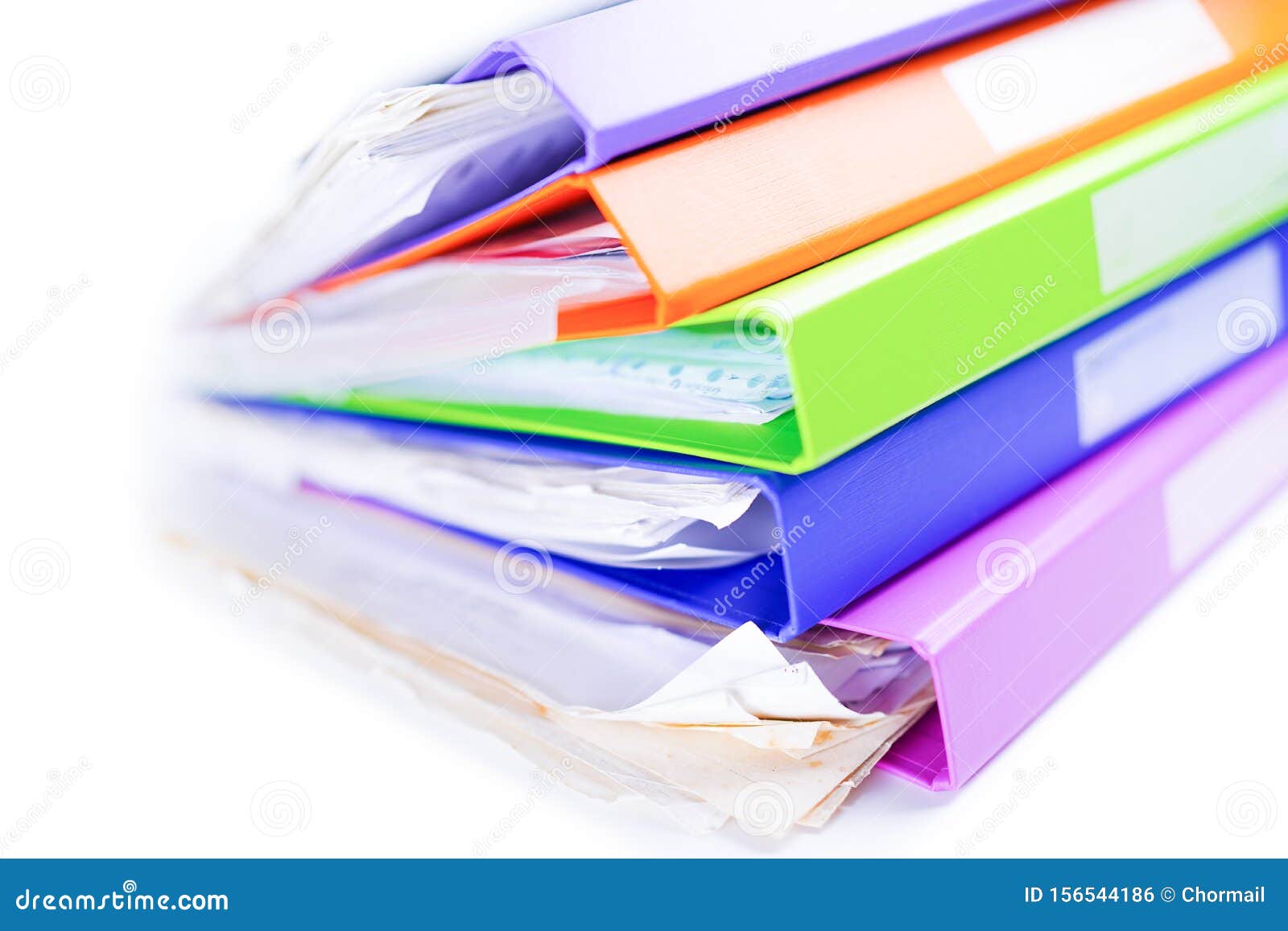 File Folder Binder Stack of Multi Color in Office. Stock Photo Image