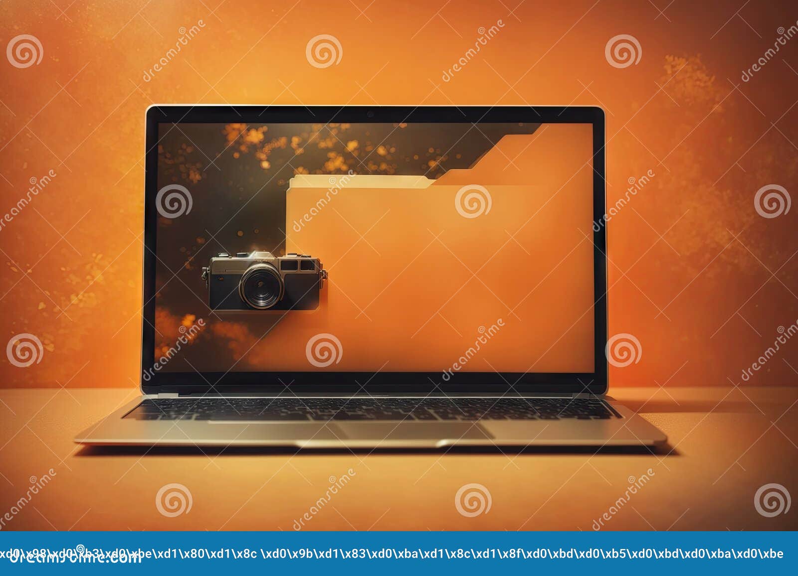 File Folder on Laptop Screen Orange Background. Ai Generative Stock Photo Image of feedback