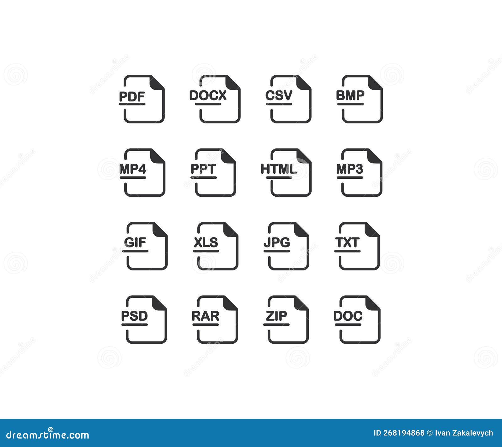 File Format Type Icon Set. Document Types Vector Stock Vector