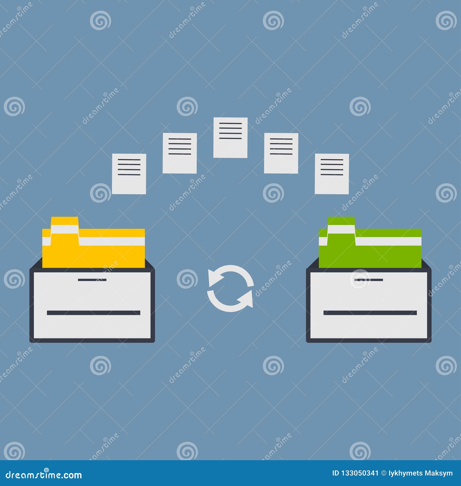 File Transfer. Two Folders Transferred Documents. Copy Files, Data