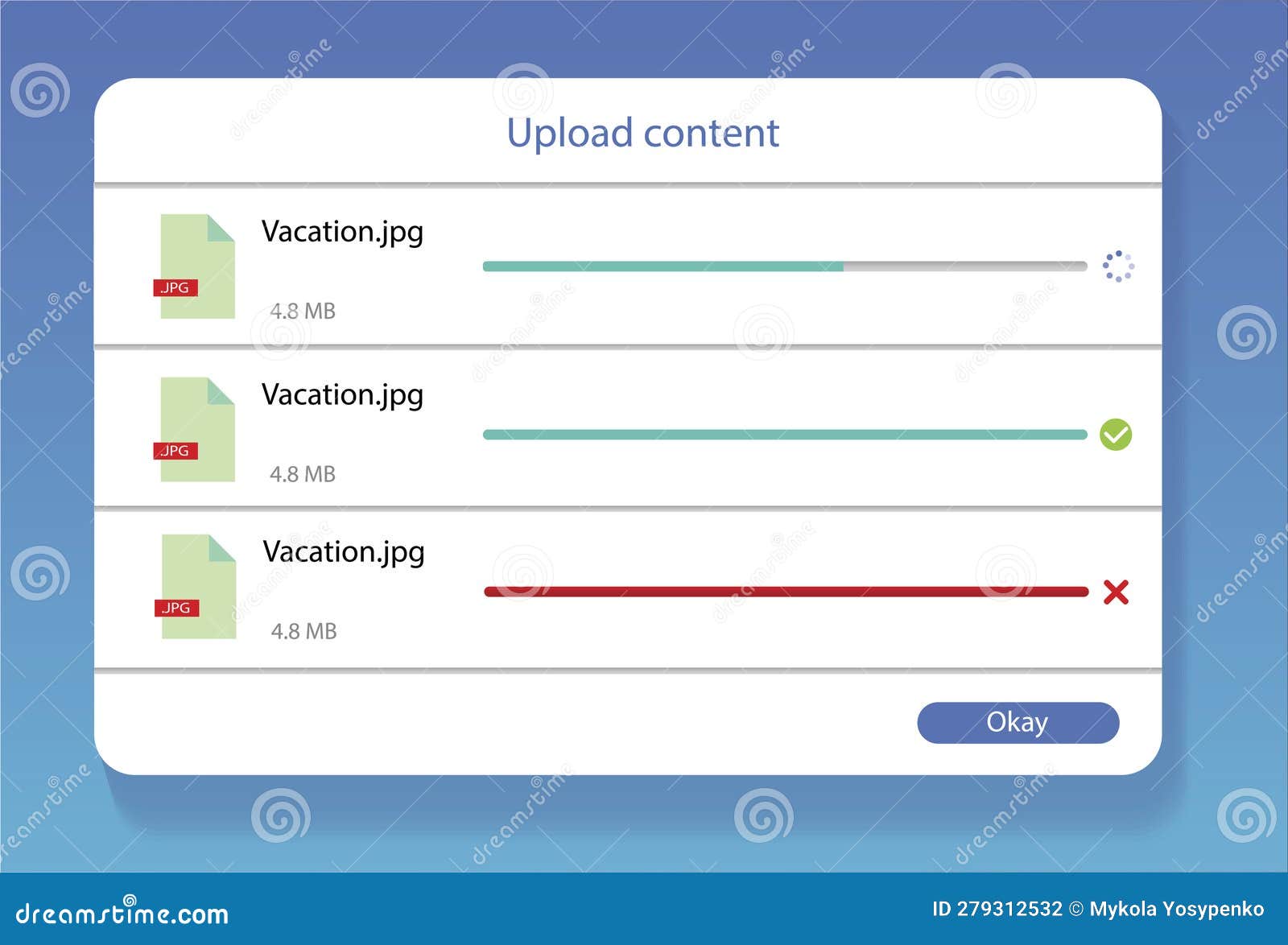 File Uploader Interface Design, Image Upload Window,  Page Vector
