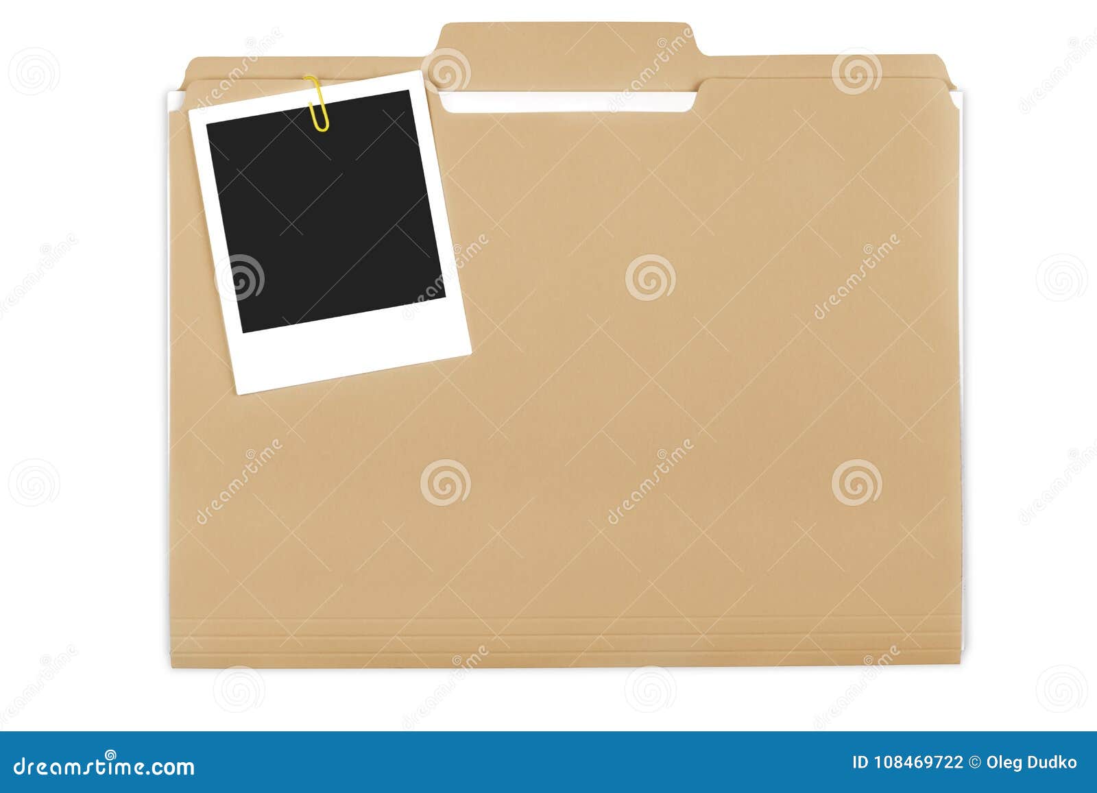 file folder with documents and blank polaroid