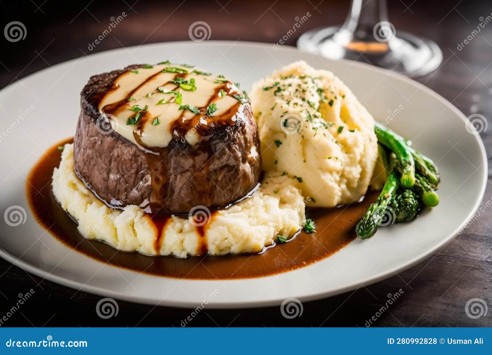 Filet Mignon Steak with a Side of Creamy Mashed Potatoes. AI Stock